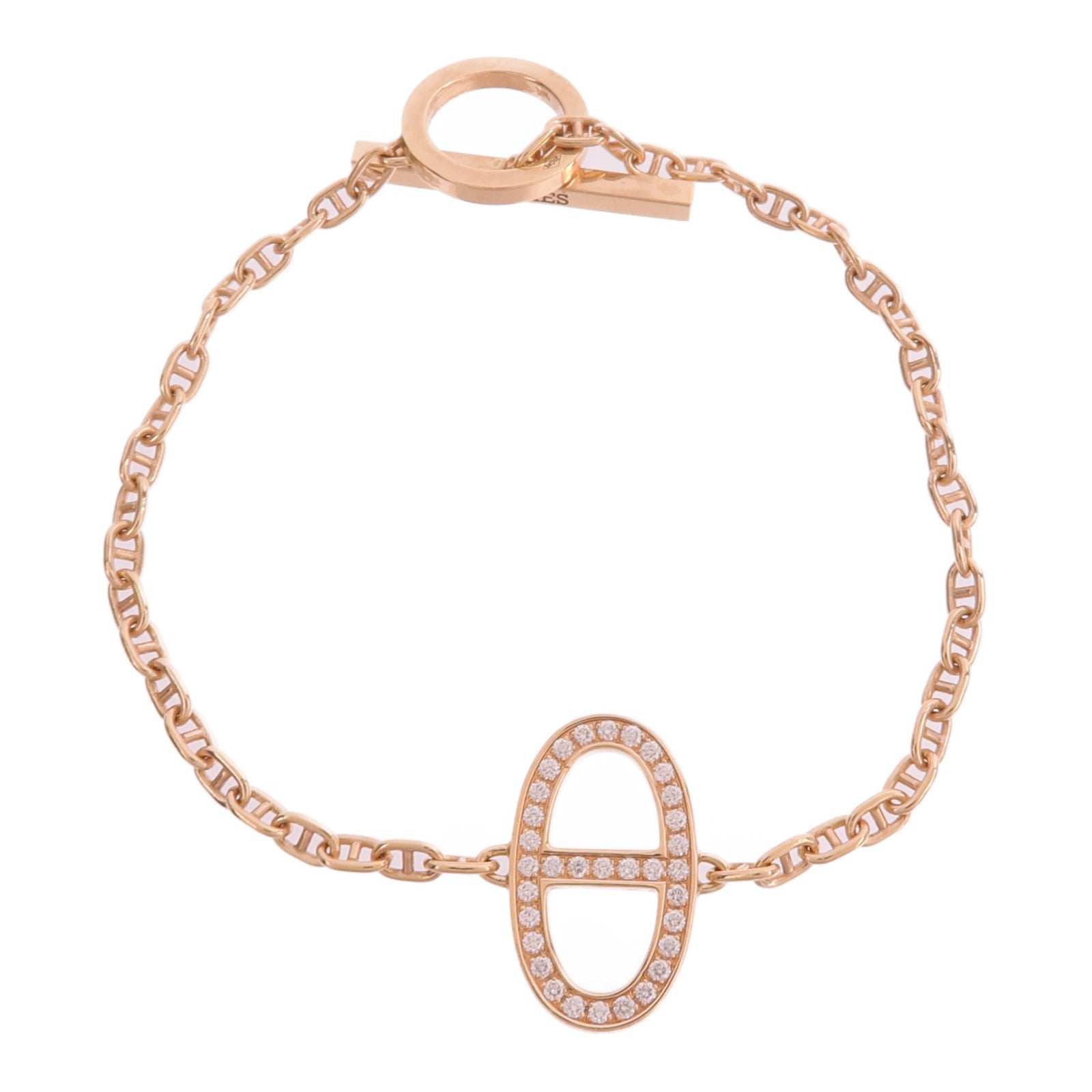 HERMES 18K玫瑰金Chaine d'ancre Contour Bracelet鑽石手鏈