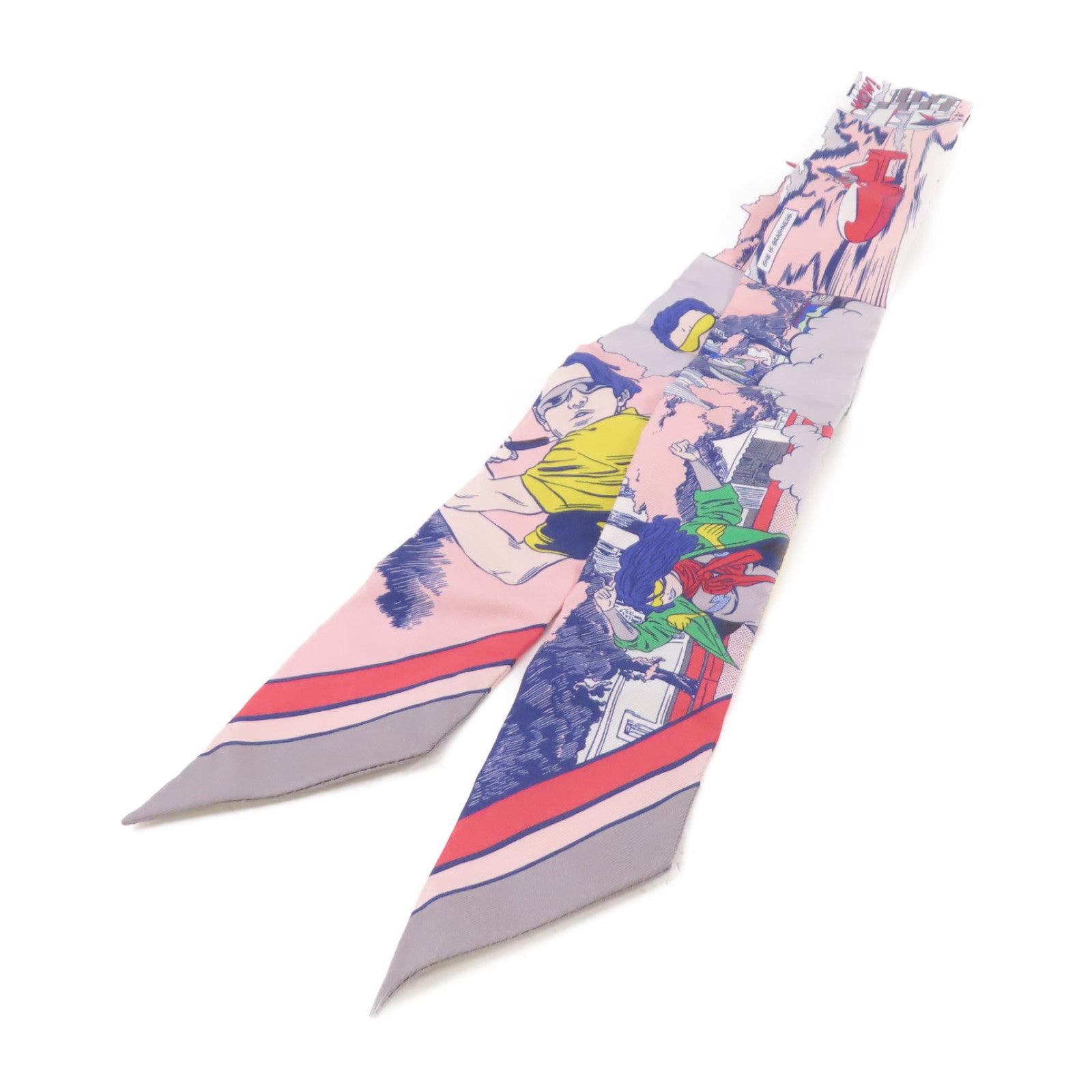 HERMES 絲質Twilly Scarf絲巾灰色/粉紅色/彩色