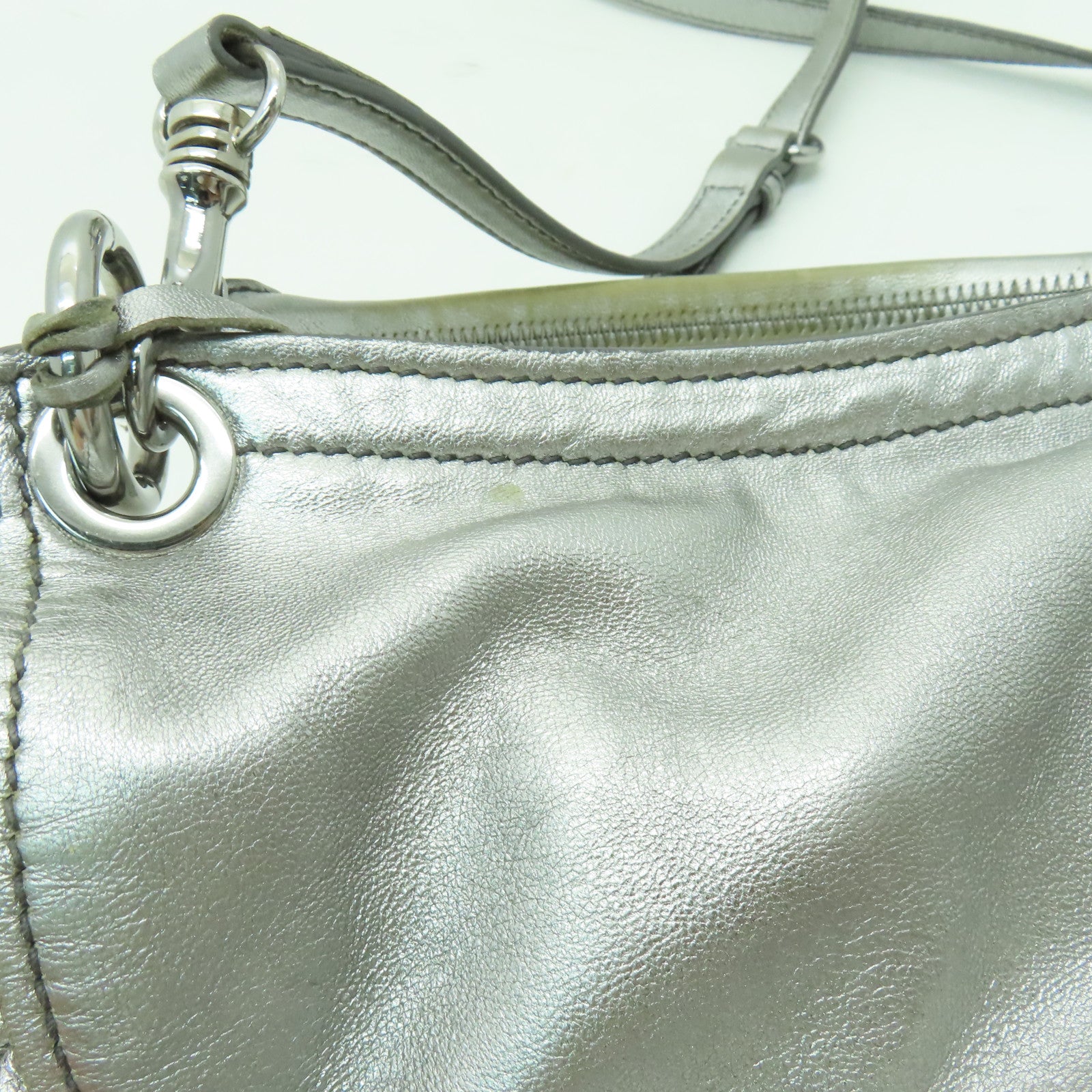 Miu Miu 【激減優惠】羊皮皮革Shoulder Bag銀扣手挽肩背兩用袋銀色