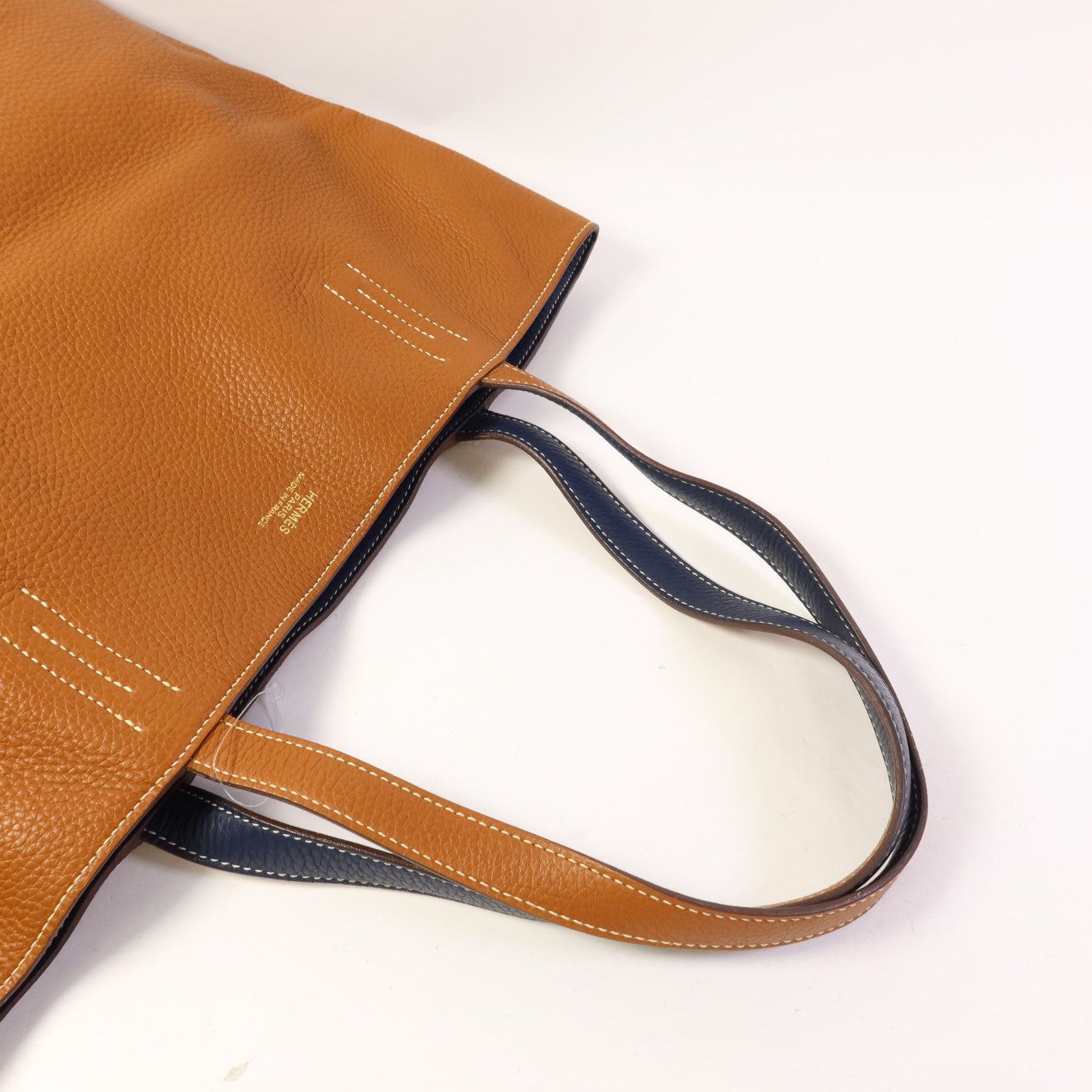 HERMES Clemence皮革Double Sens 35肩背袋/手挽袋Gold/Bleu Abysse