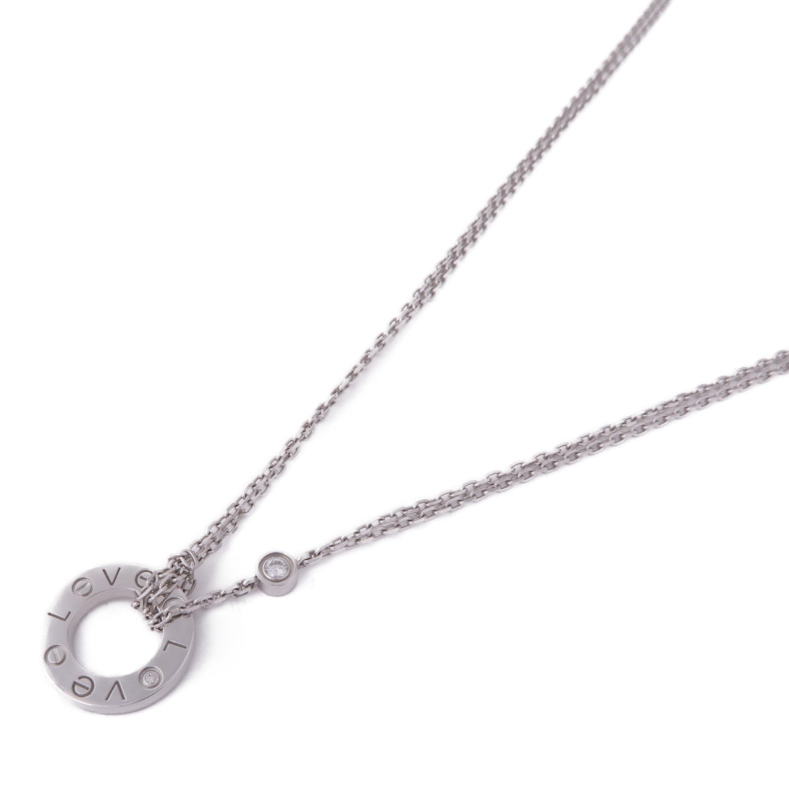 CARTIER 18K白金Love Necklace 2P Diamond鑽石項鍊