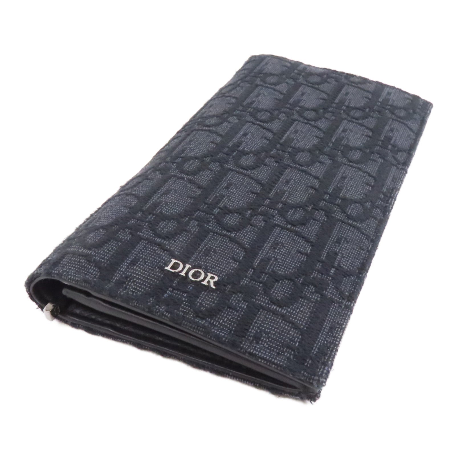 Dior 帆布Oblique Long Wallet銀扣長錢包黑色