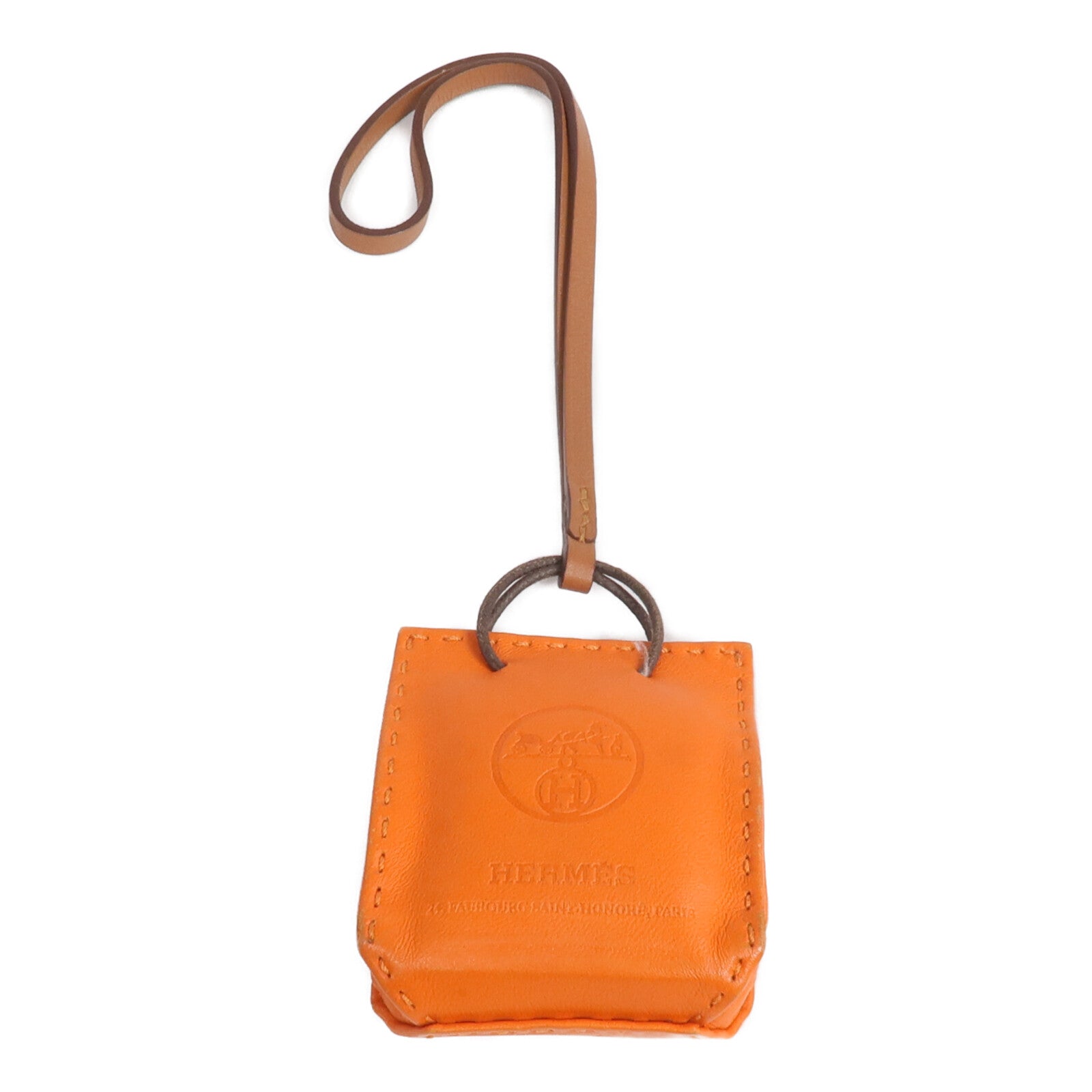 HERMES Milo/Swift皮革Sac Orange Bag Charm掛飾Orange H