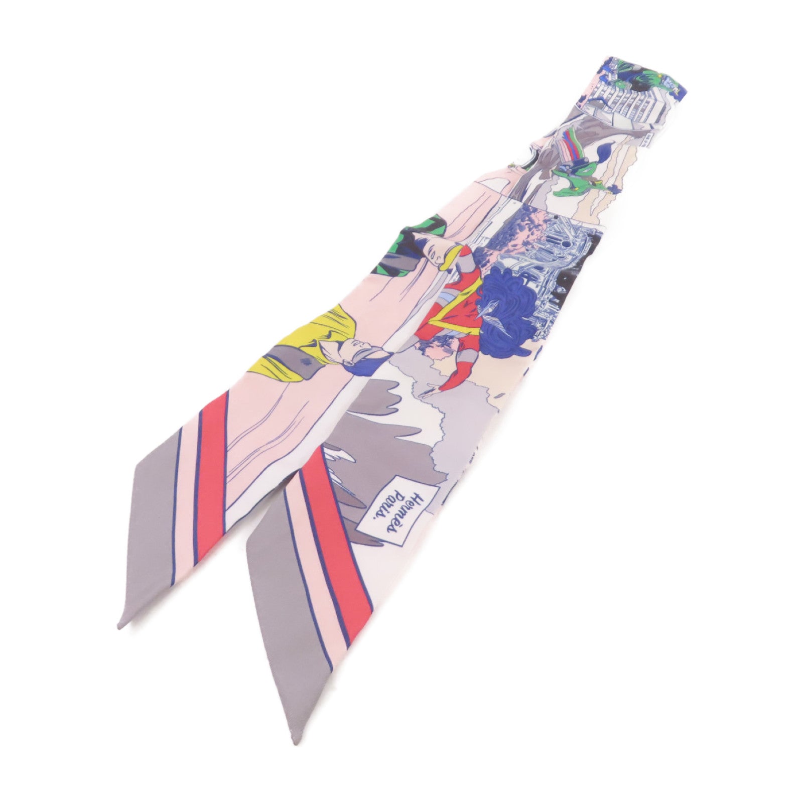 HERMES 絲質Twilly Scarf絲巾灰色/粉紅色/彩色