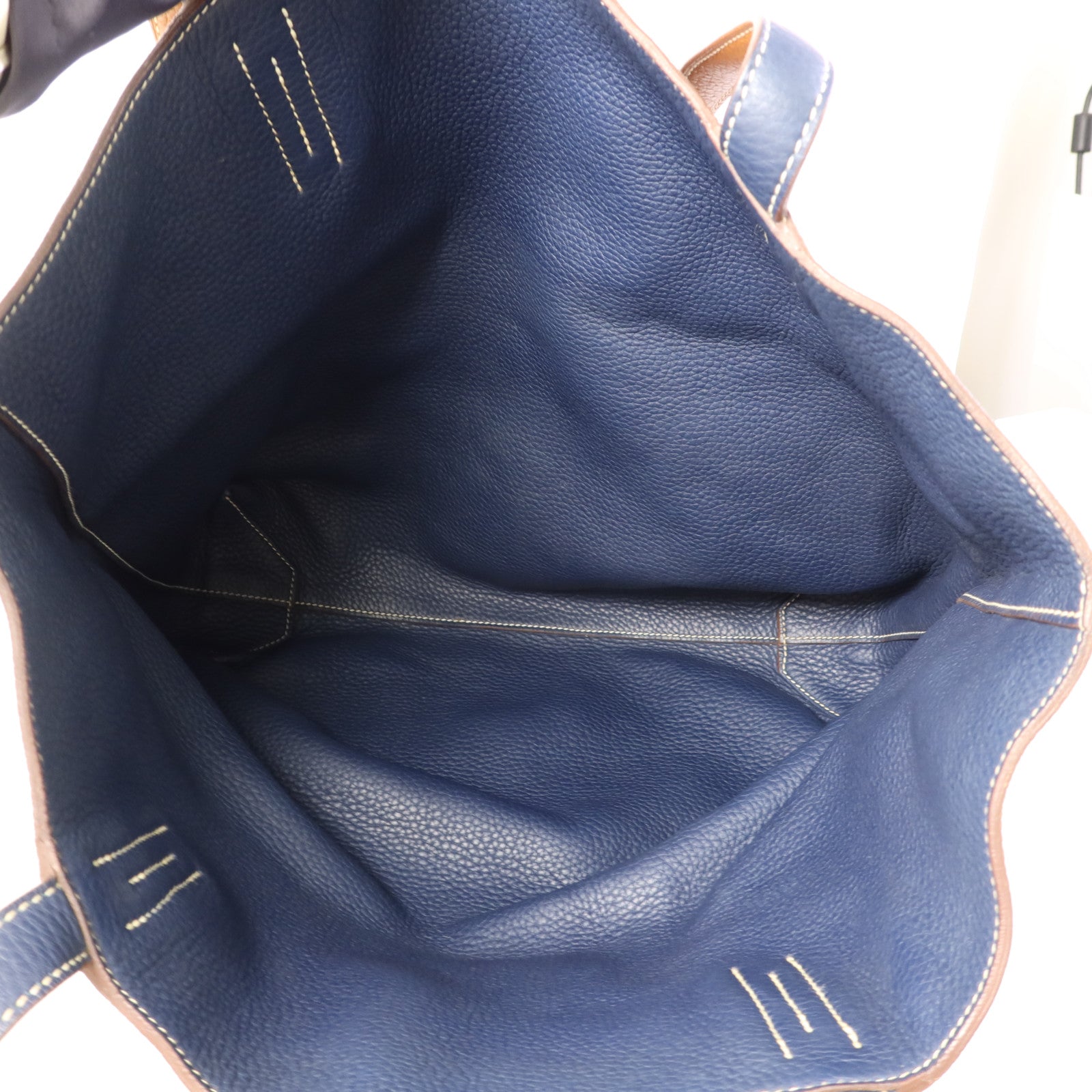 HERMES Clemence皮革Double Sens 35肩背袋/手挽袋Gold/Bleu Abysse