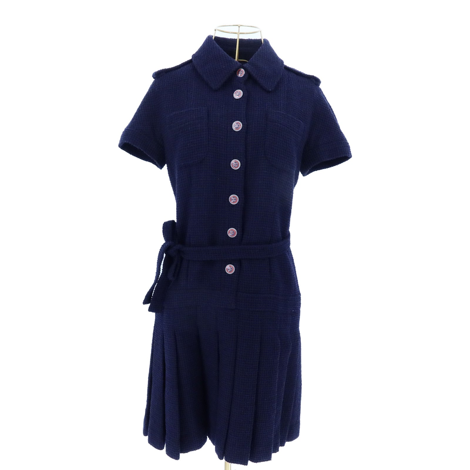 CHANEL Wool/Polyamide Pleated Short Sleeve Dress連身裙