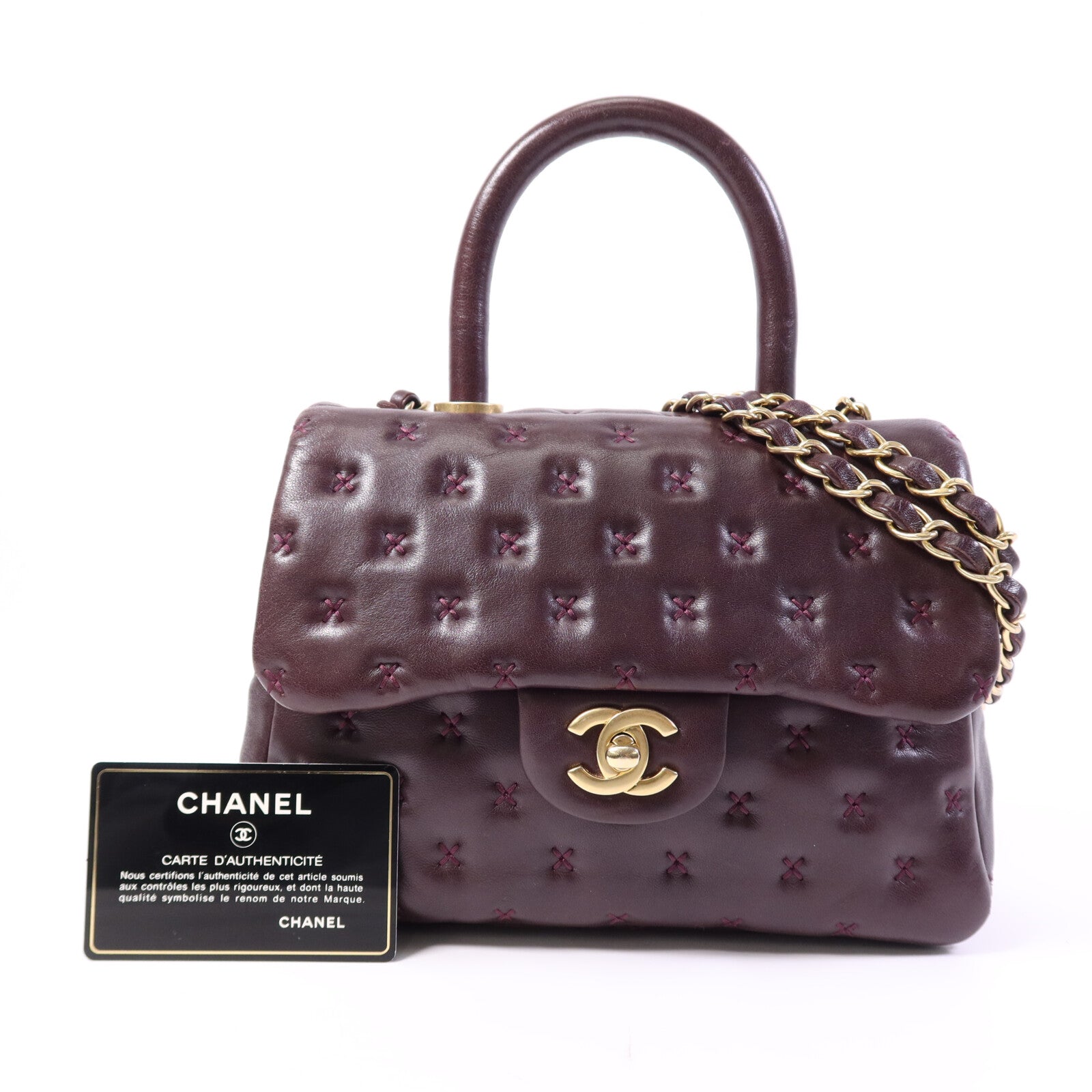 CHANEL 羊皮皮革CoCo Handle金扣鏈帶手挽肩背兩用袋