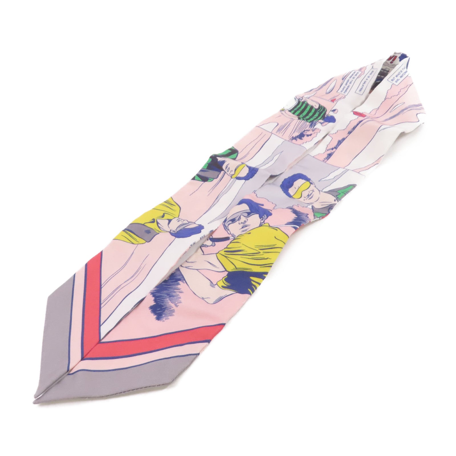 HERMES 絲質Twilly Scarf絲巾灰色/粉紅色/彩色