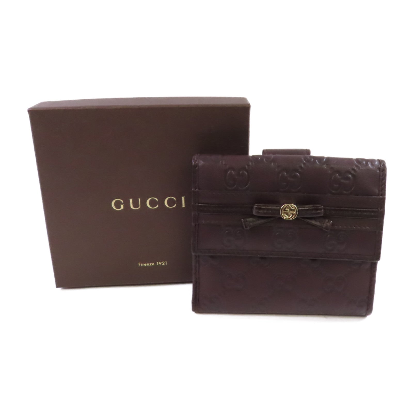 GUCCI 牛皮皮革W Hook Wallet金扣短錢包啡色