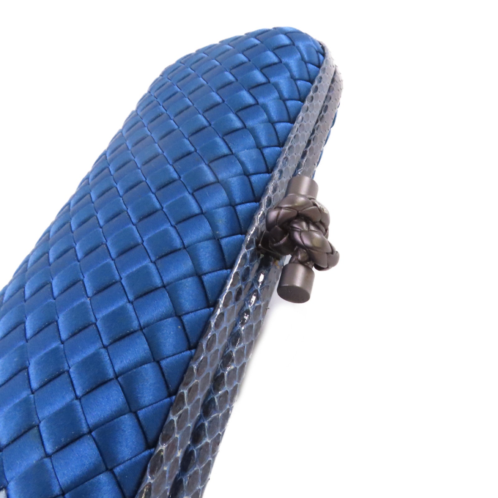 BOTTEGA VENETA 【激減優惠】緞布/蛇皮皮革Clutch Bag手拿包藍色