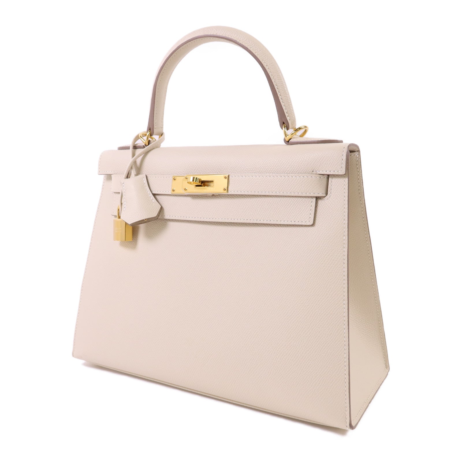 HERMES Epsom皮革Kelly 28金扣手挽肩背兩用袋Craie