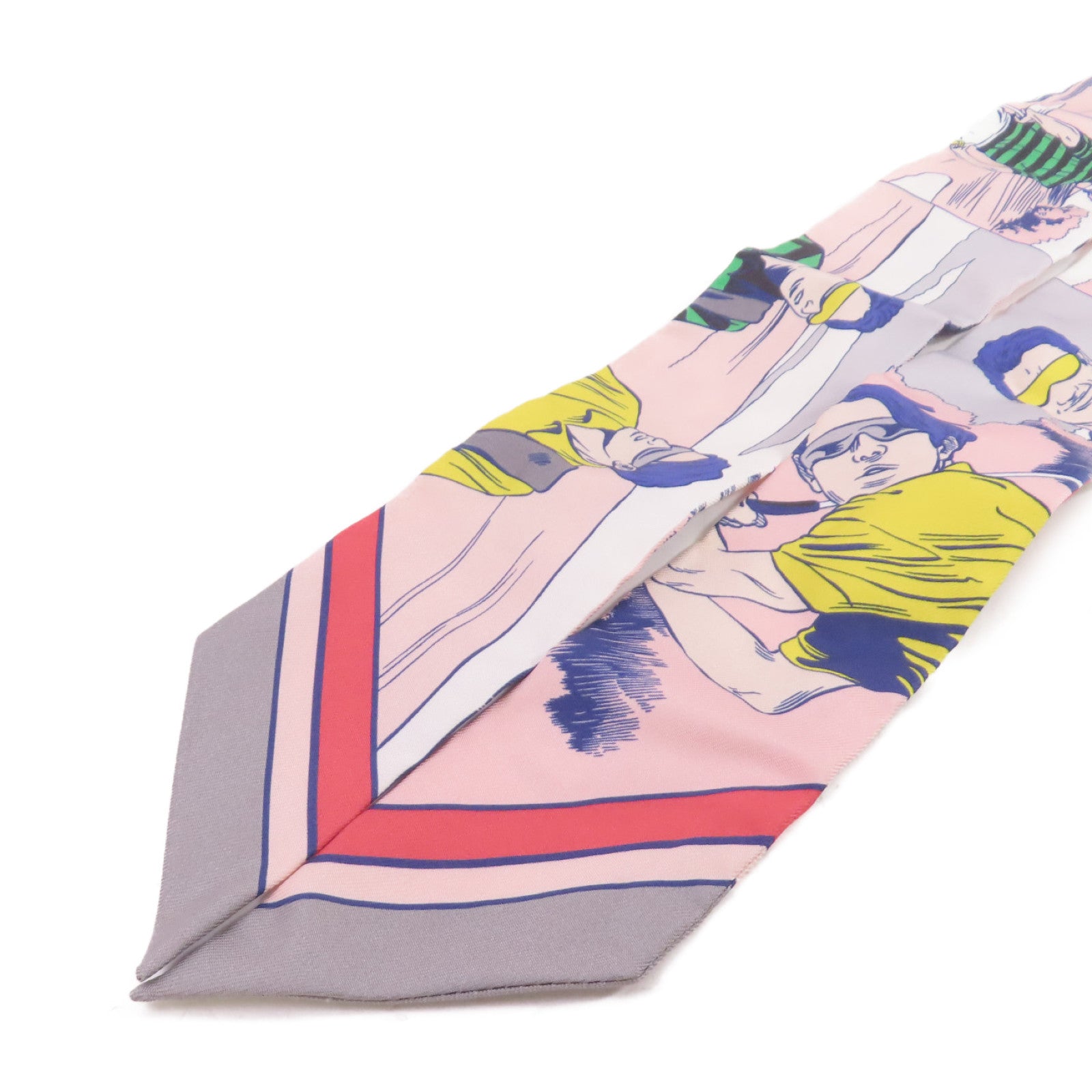 HERMES 絲質Twilly Scarf絲巾灰色/粉紅色/彩色