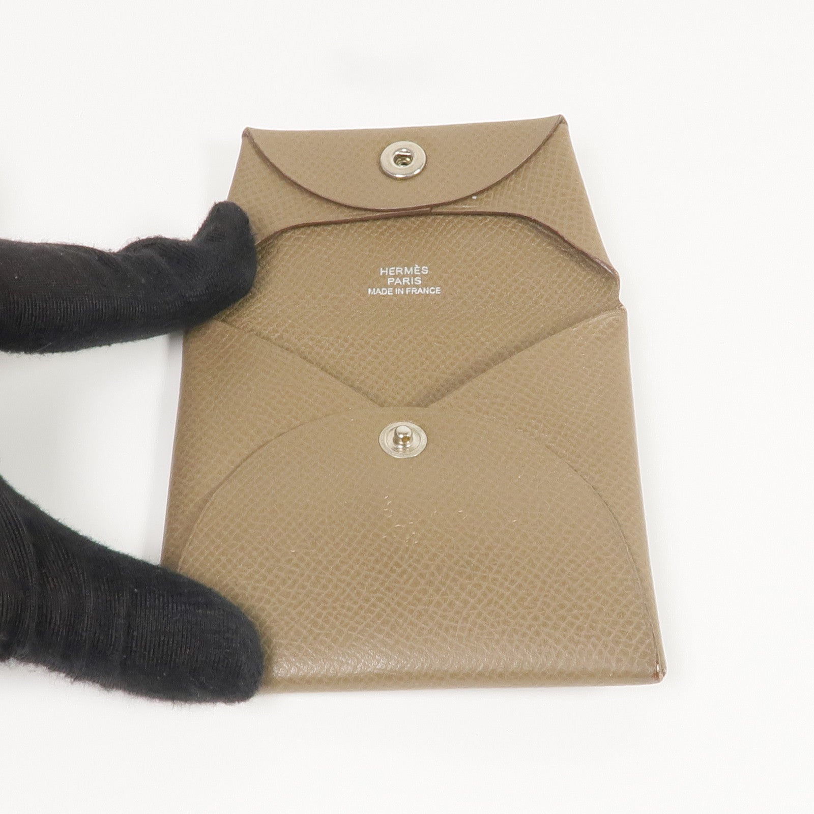 HERMES 【Hermes Fair】Epsom皮革Bastia Coin Case銀扣零錢包Etoupe