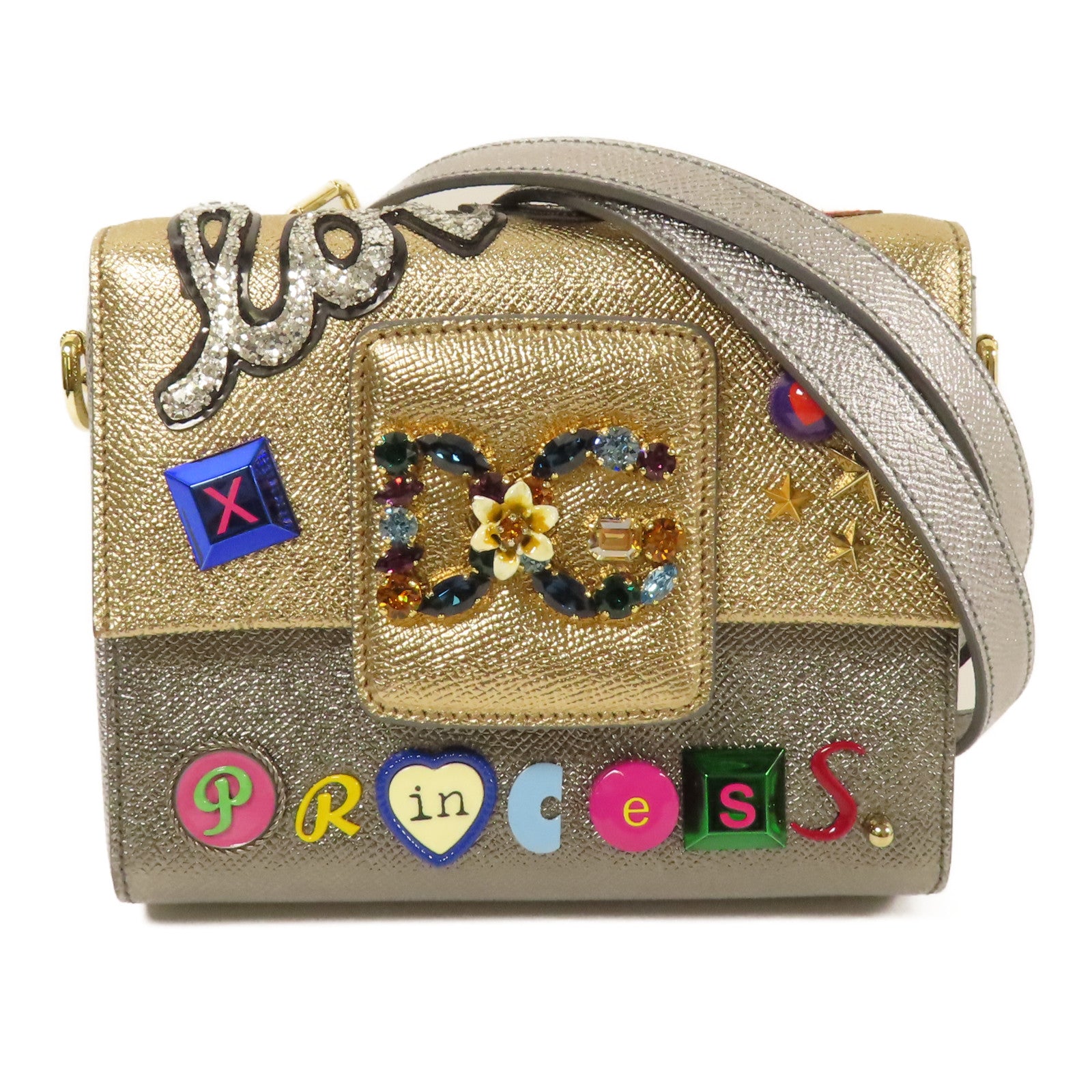 D&G 牛皮皮革Shoulder Bag金扣肩背袋