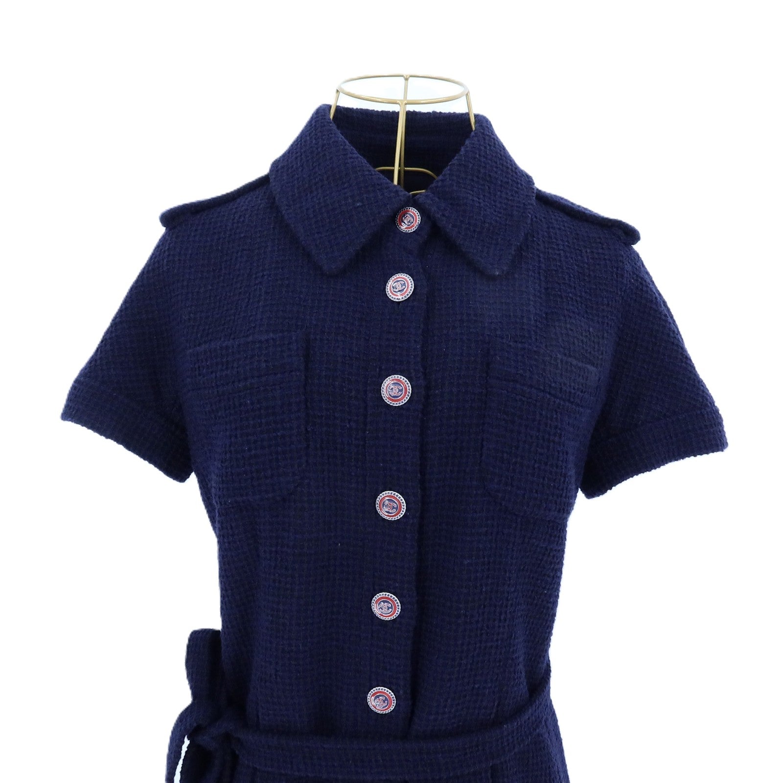 CHANEL Wool/Polyamide Pleated Short Sleeve Dress連身裙