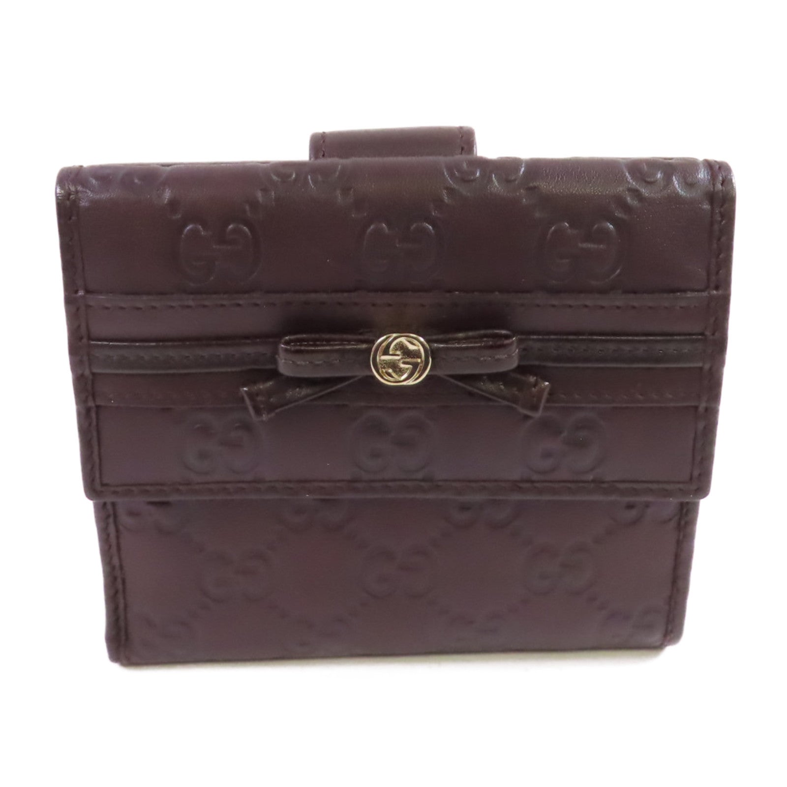 GUCCI 牛皮皮革W Hook Wallet金扣短錢包啡色