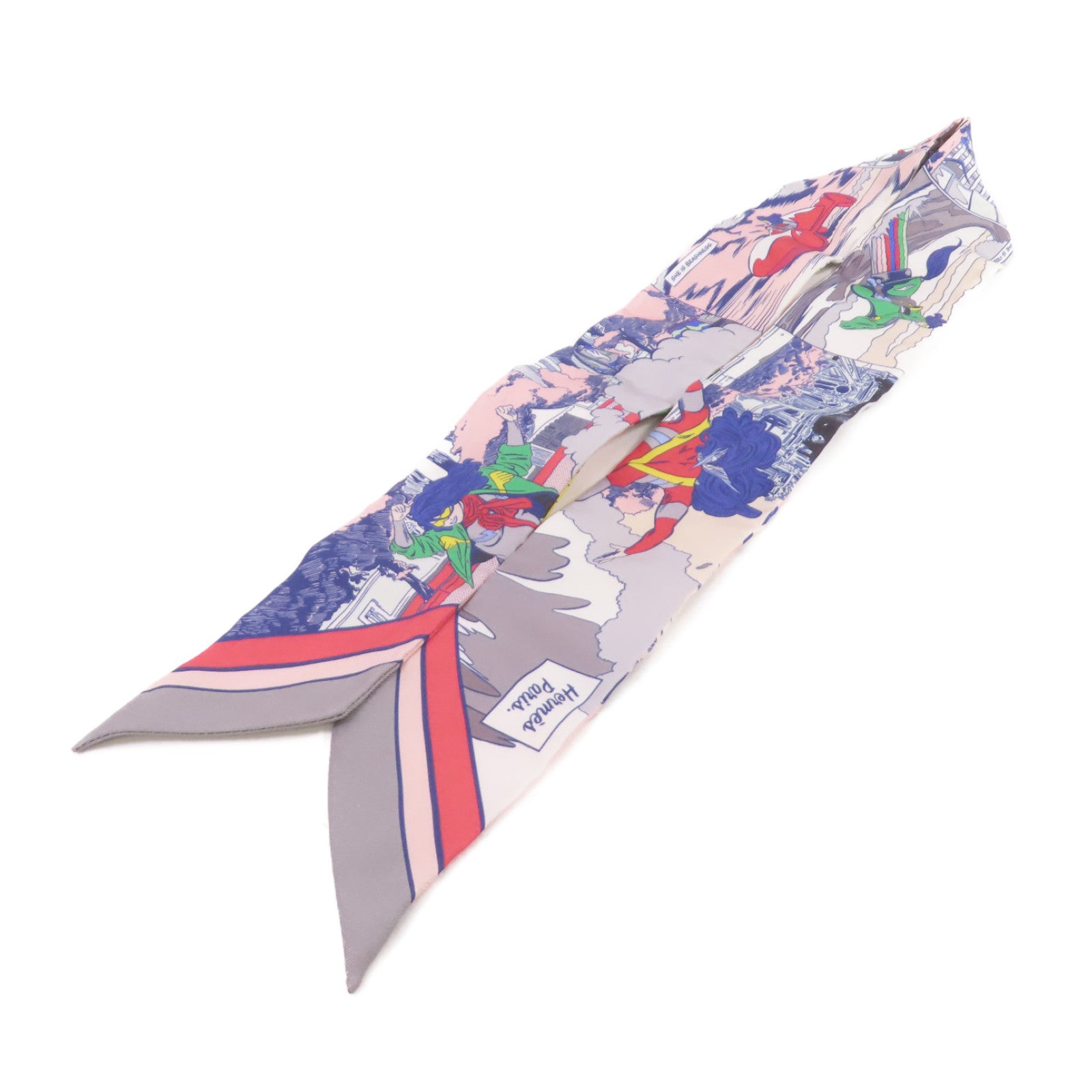 HERMES 絲質Twilly Scarf絲巾灰色/粉紅色/彩色