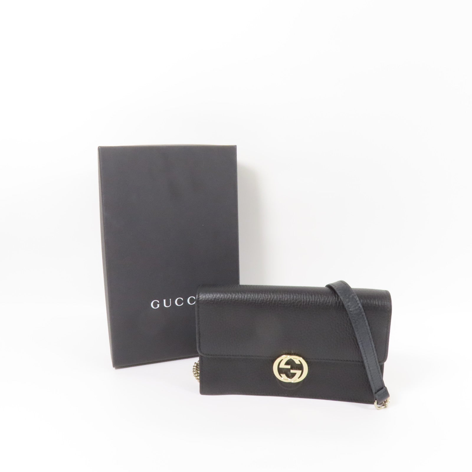 GUCCI 牛皮皮革GG Interlocking金扣鏈帶肩背袋