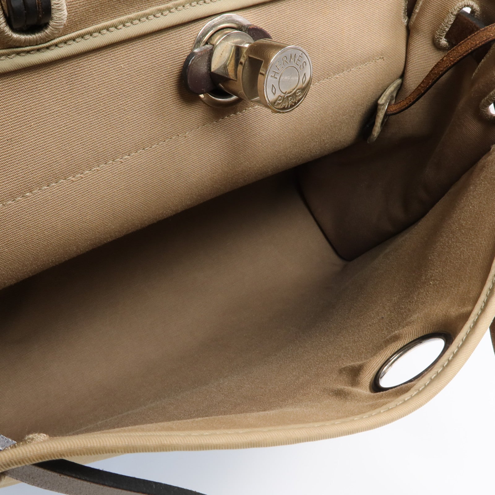 HERMES 帆布Herbag PM銀扣手挽肩背兩用袋Etoupe