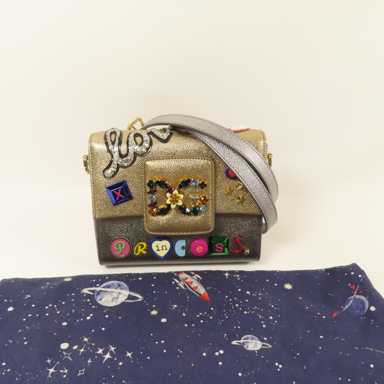 D&G 牛皮皮革Shoulder Bag金扣肩背袋