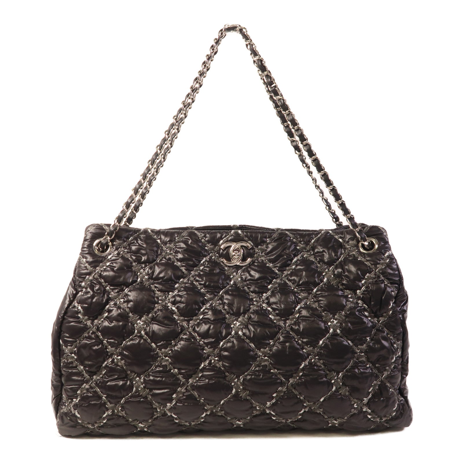 CHANEL 尼龍Chain Shoulder銀扣鏈帶肩背袋