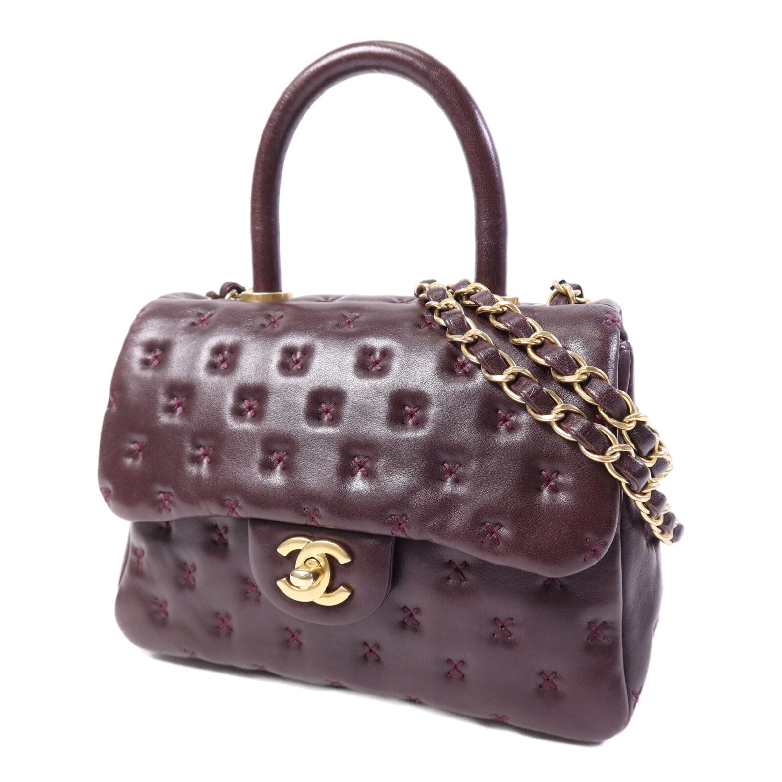 CHANEL 羊皮皮革CoCo Handle金扣鏈帶手挽肩背兩用袋