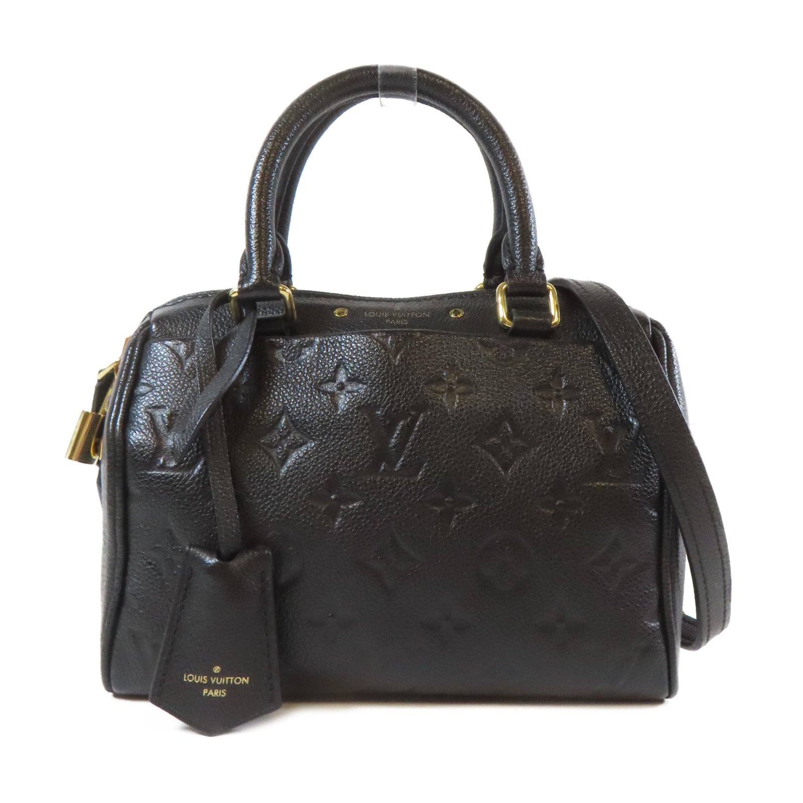 LOUIS VUITTON Monogram Empreinte Speedy Bandouliere 20金扣手挽肩背兩用袋黑色