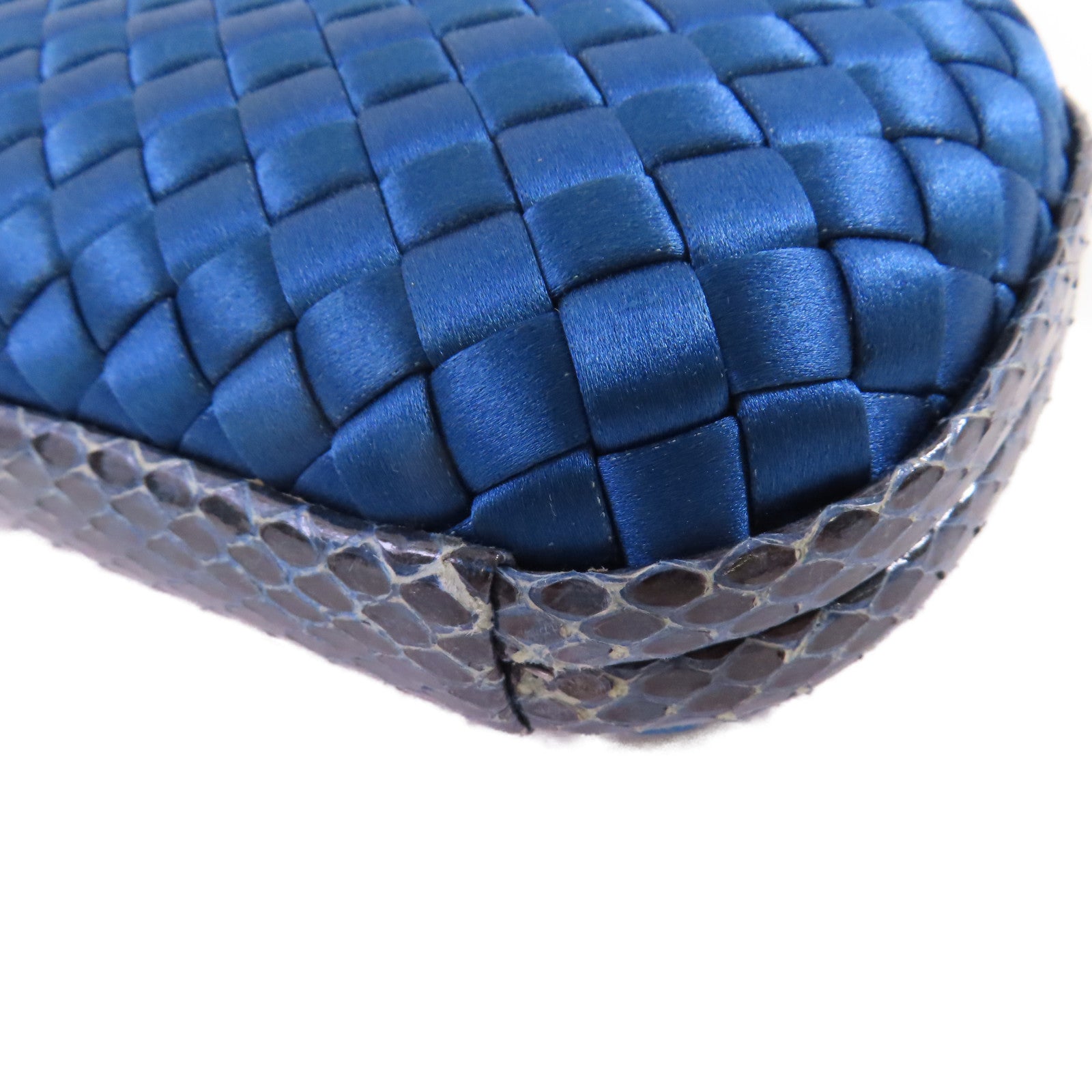 BOTTEGA VENETA 【激減優惠】緞布/蛇皮皮革Clutch Bag手拿包藍色