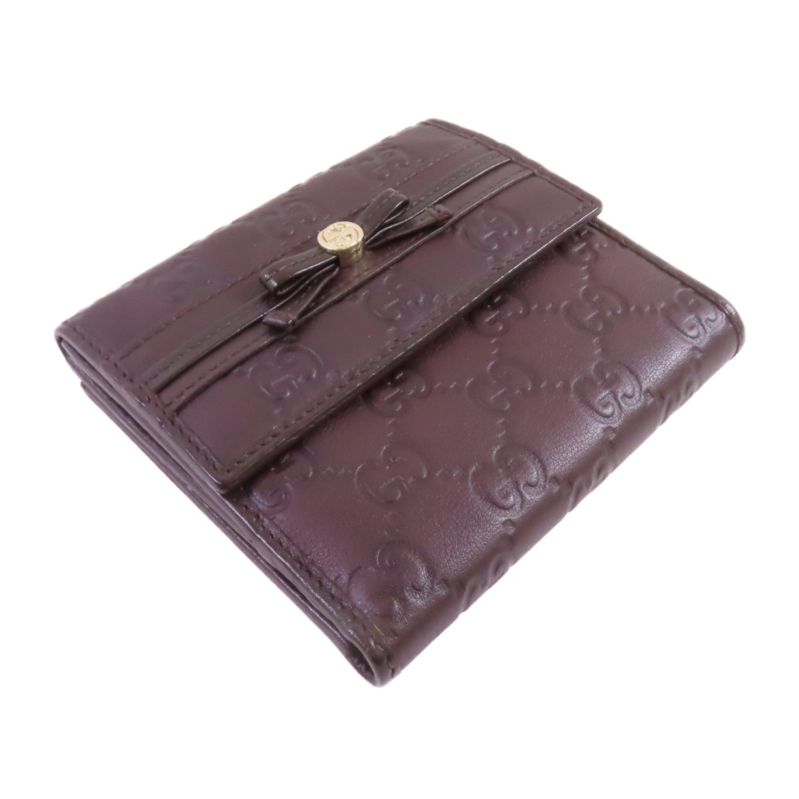 GUCCI 牛皮皮革W Hook Wallet金扣短錢包啡色