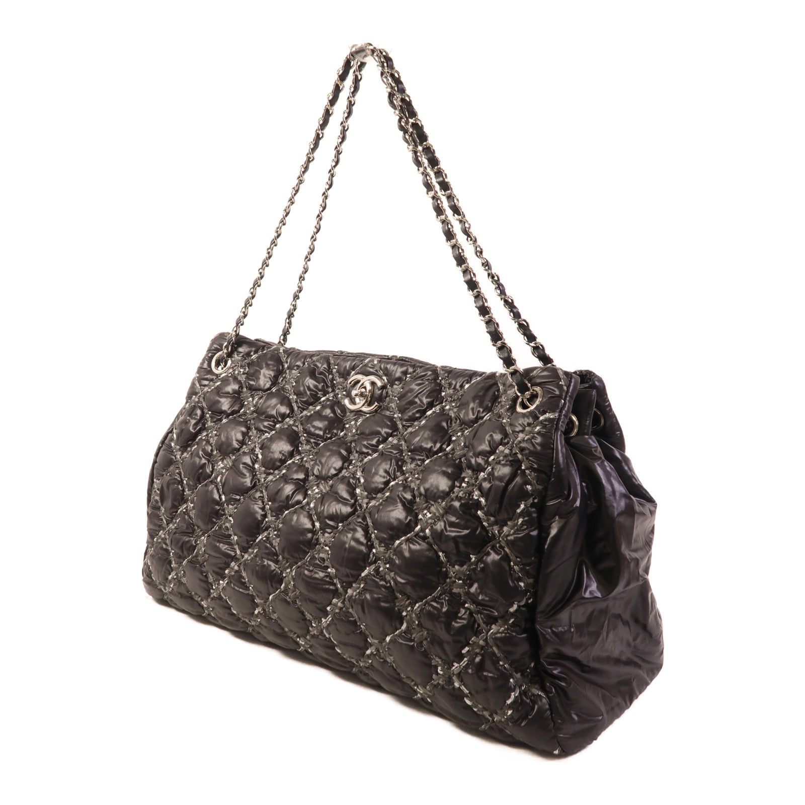 CHANEL 尼龍Chain Shoulder銀扣鏈帶肩背袋