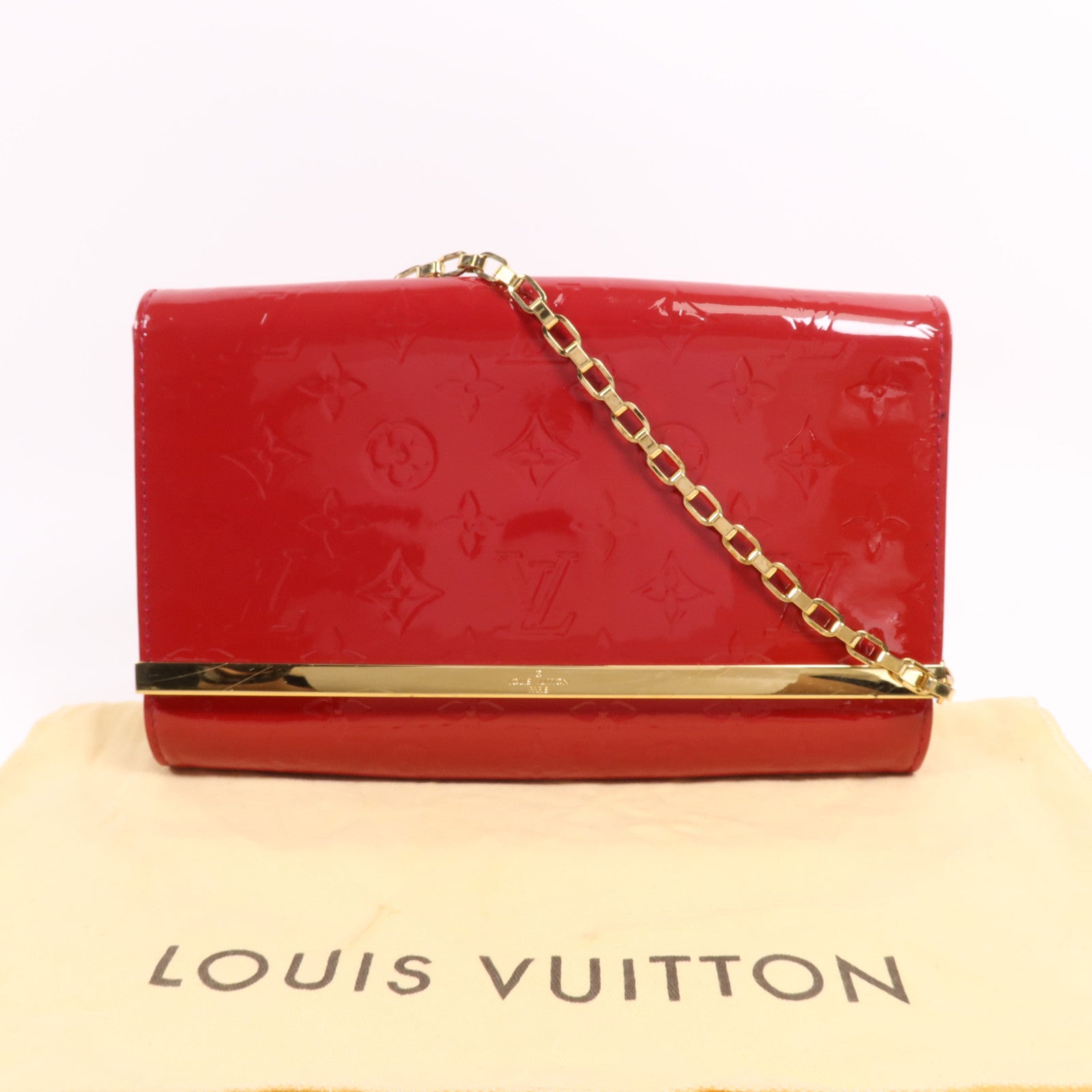 LOUIS VUITTON Monogram Vernis Clutch Ana Shoulder Bag金扣鏈帶肩背袋