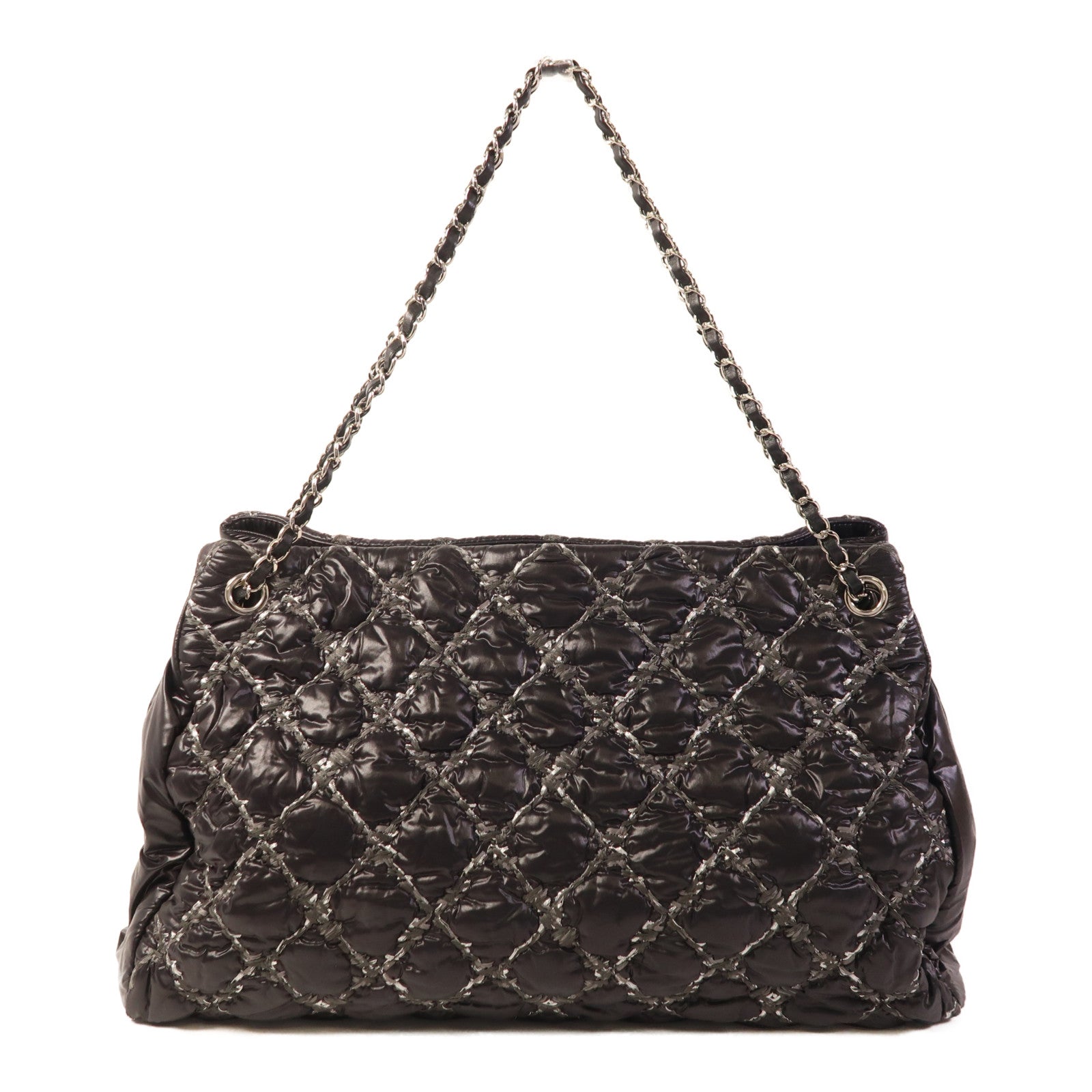 CHANEL 尼龍Chain Shoulder銀扣鏈帶肩背袋