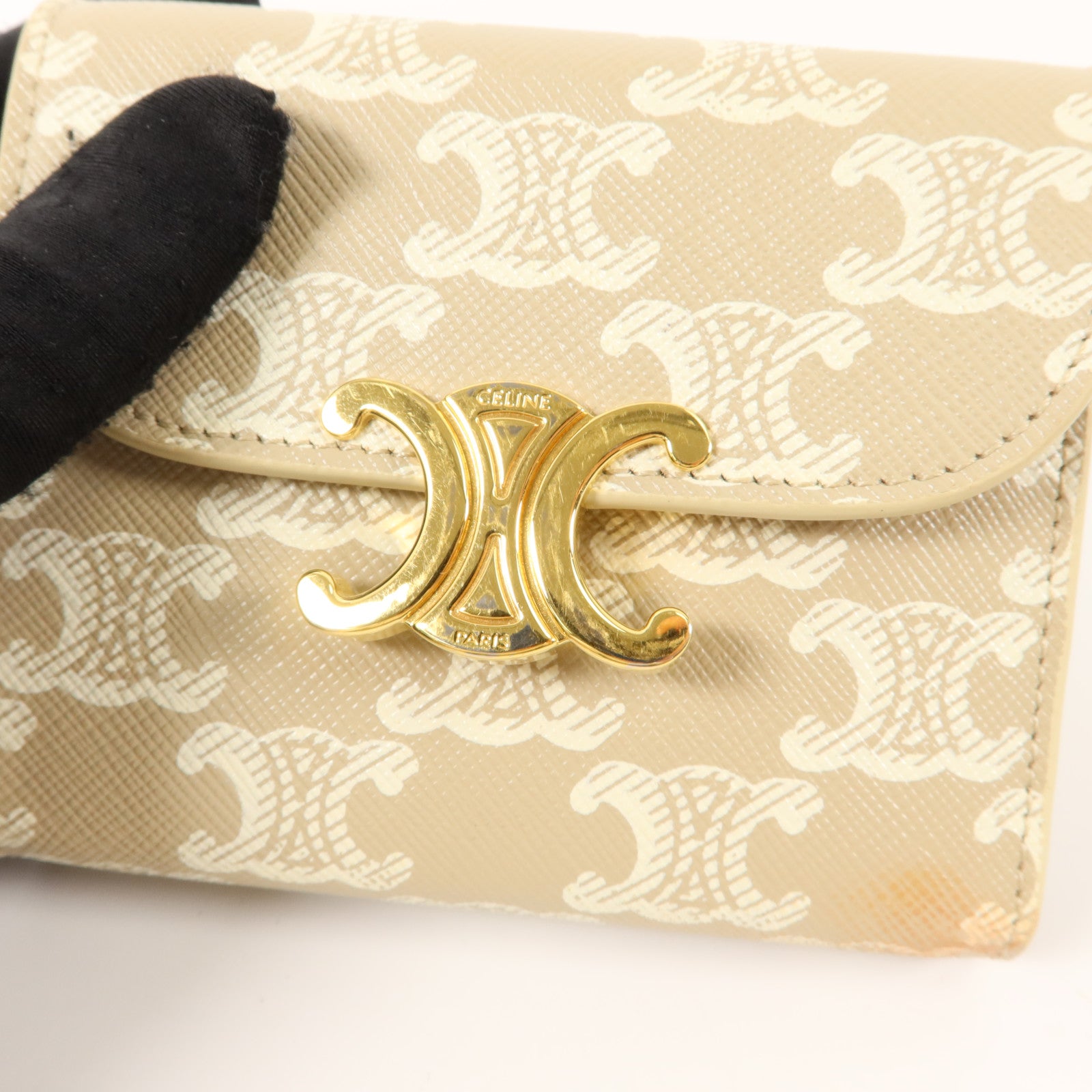 CELINE 塗層帆布Triomphe Small Flap Wallet錢包