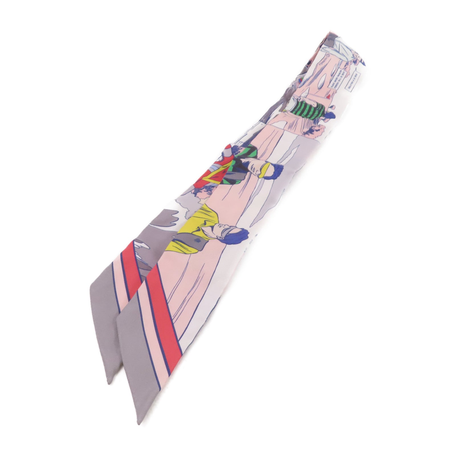 HERMES 絲質Twilly Scarf絲巾灰色/粉紅色/彩色