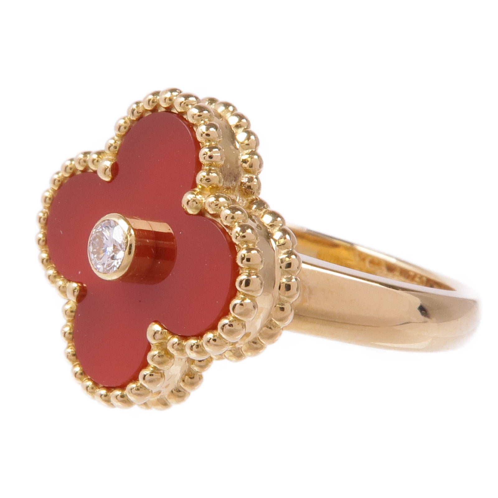 Van Cleef & Arpels 【激減優惠】18K黃金Vintage Alhambra Carnelian/鑽石戒指VCA#47/US#4