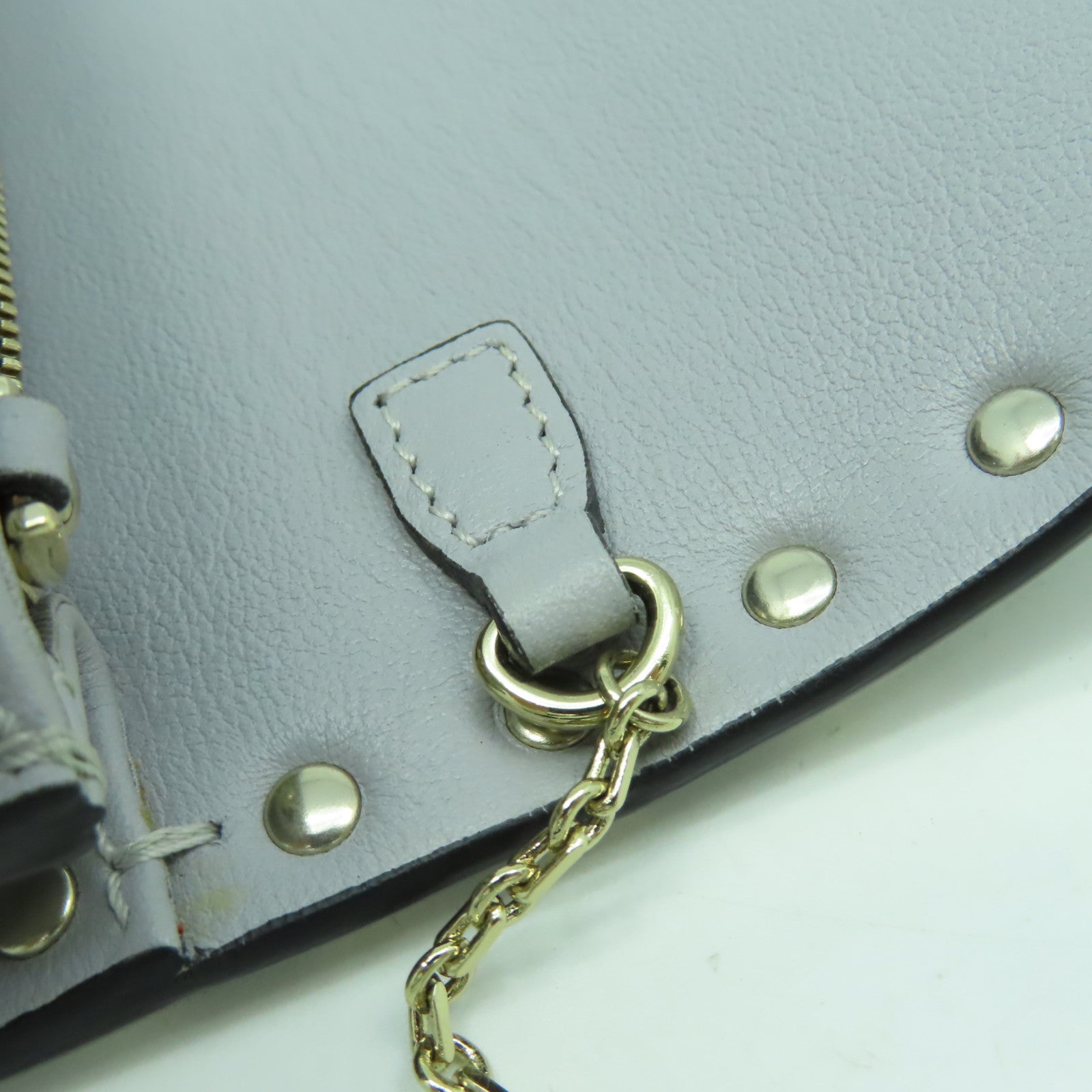 Valentino 牛皮皮革Shoulder Bag金扣鏈帶肩背袋灰色
