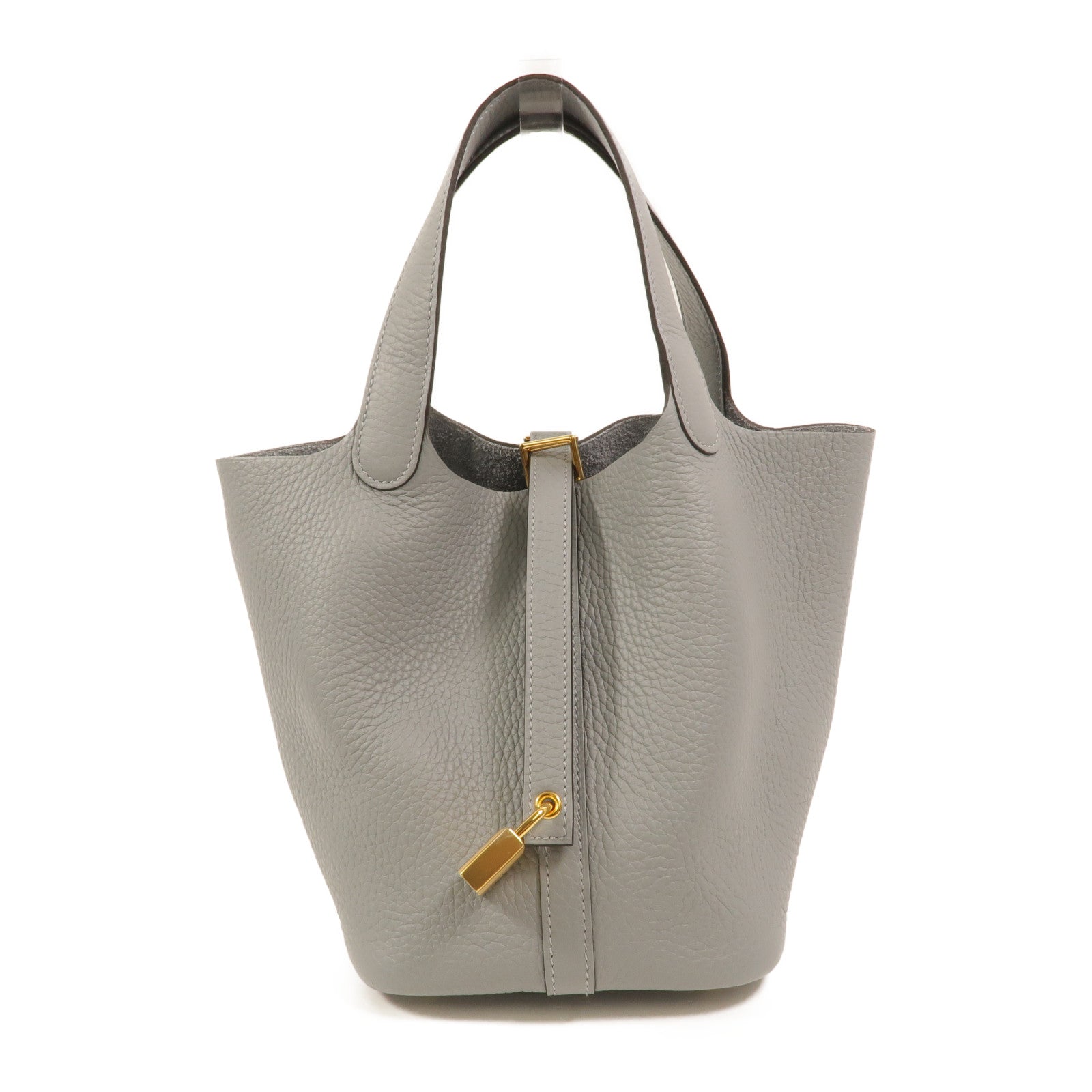 HERMES Clemence皮革Picotin PM手挽袋Gris Pantin