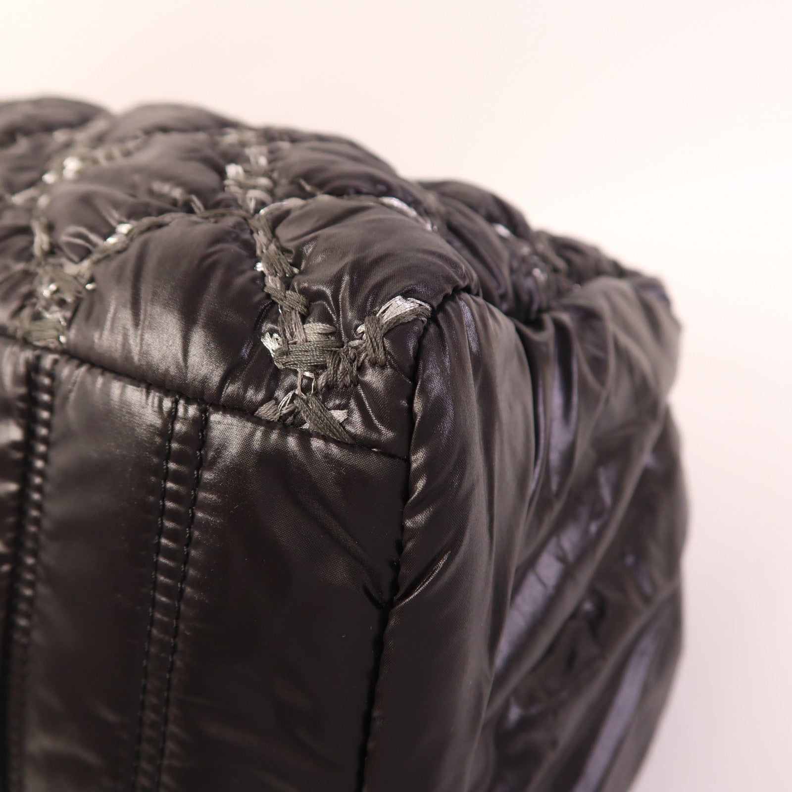 CHANEL 尼龍Chain Shoulder銀扣鏈帶肩背袋