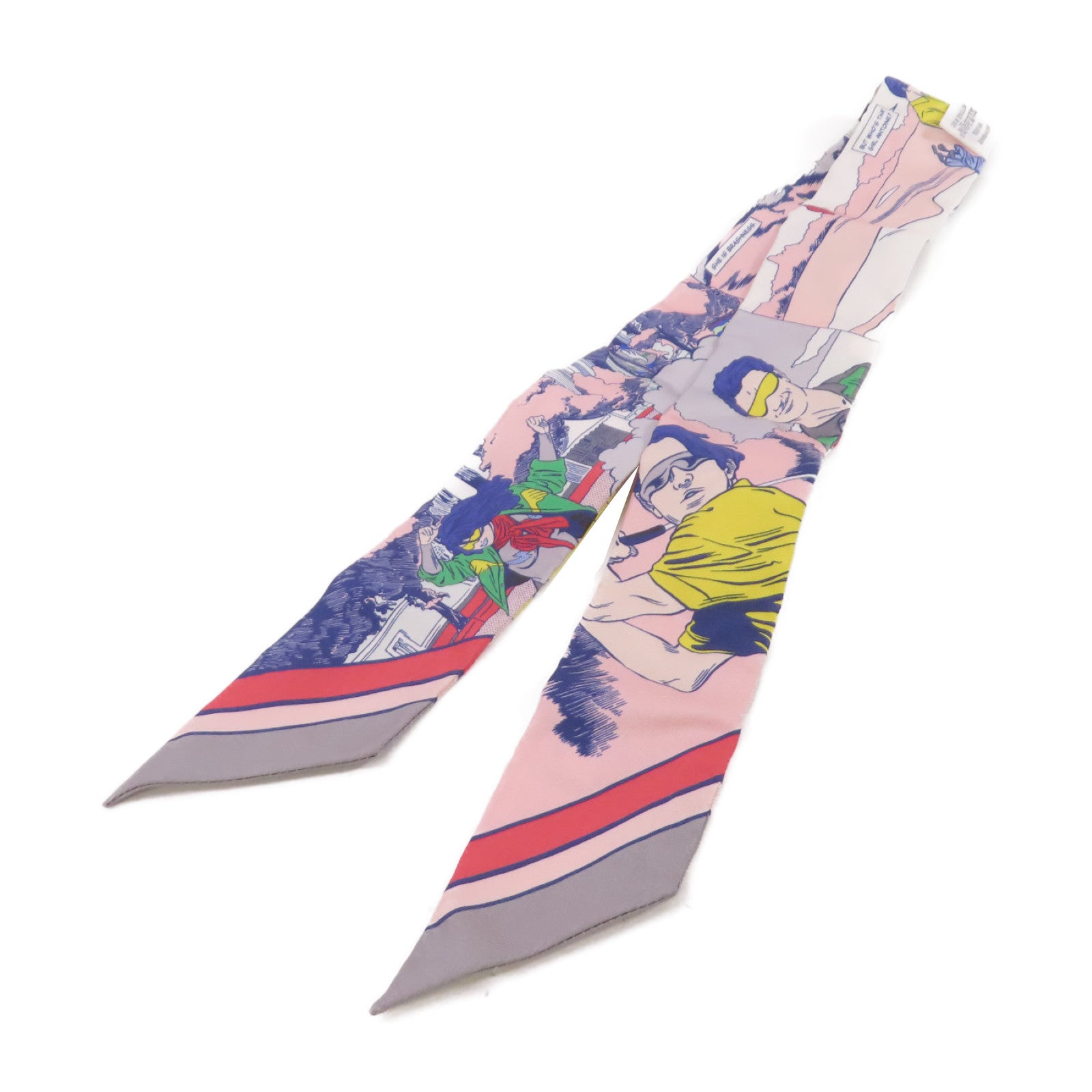 HERMES 絲質Twilly Scarf絲巾灰色/粉紅色/彩色