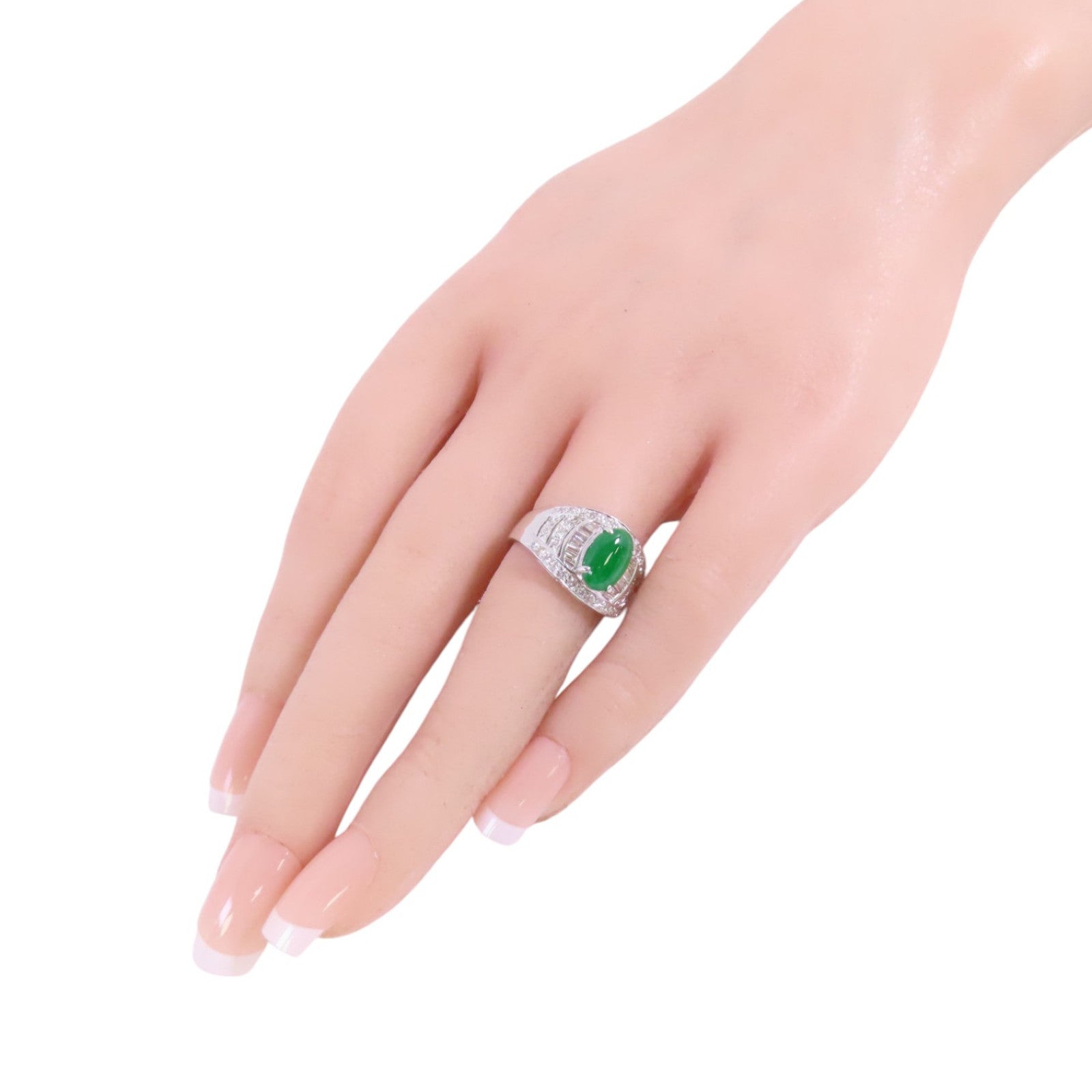 JEWELRY 【激減優惠】18K白金/翡翠/鑽石Jade Diamond Ring戒指US#6