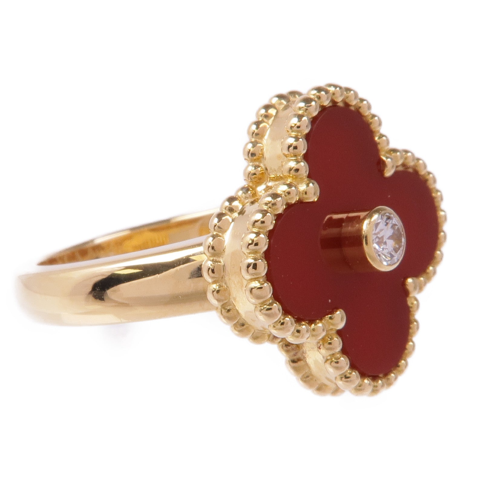 Van Cleef & Arpels 【激減優惠】18K黃金Vintage Alhambra Carnelian/鑽石戒指VCA#47/US#4