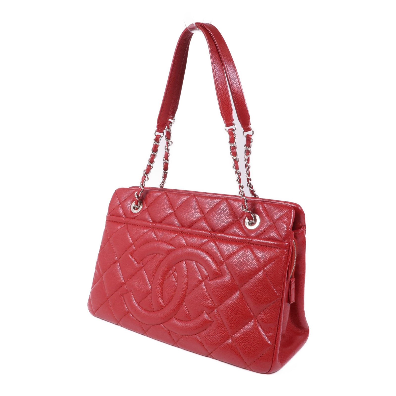 CHANEL 牛皮皮革Chain Shoulder Tote銀扣鏈帶肩背袋/手挽袋