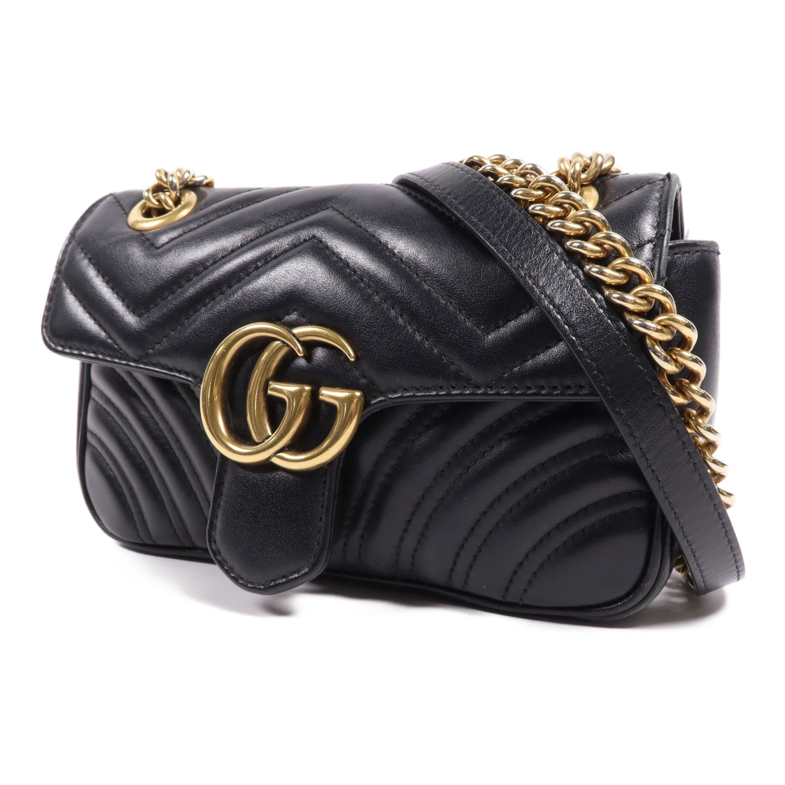 GUCCI 牛皮皮革GG Marmont金扣鏈帶肩背袋