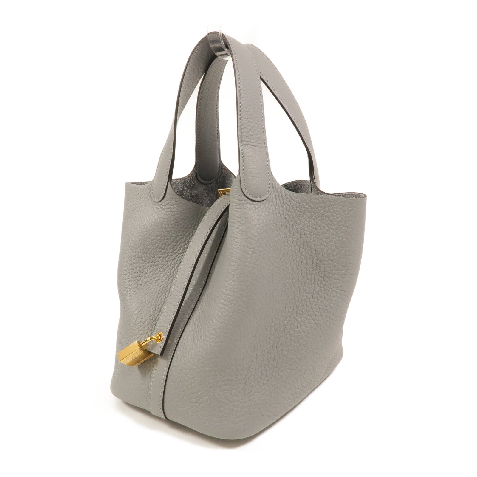 HERMES Clemence皮革Picotin PM手挽袋Gris Pantin