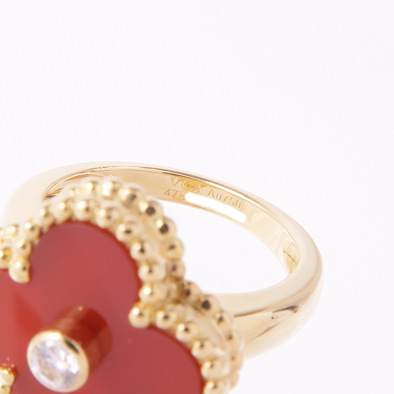 Van Cleef & Arpels 18K黃金Vintage Alhambra Carnelian/鑽石戒指VCA#47/US#4