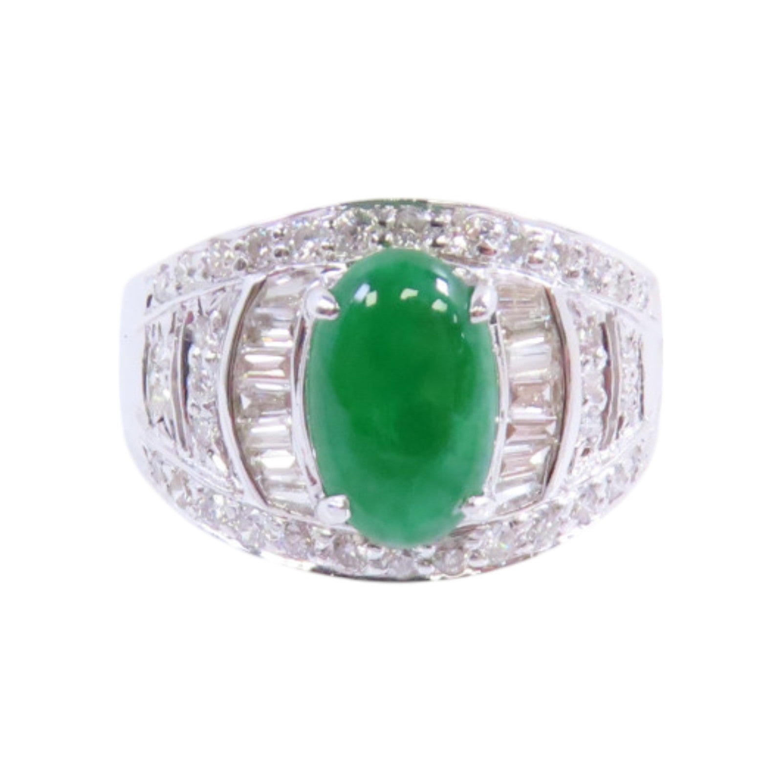 JEWELRY 【激減優惠】18K白金/翡翠/鑽石Jade Diamond Ring戒指US#6
