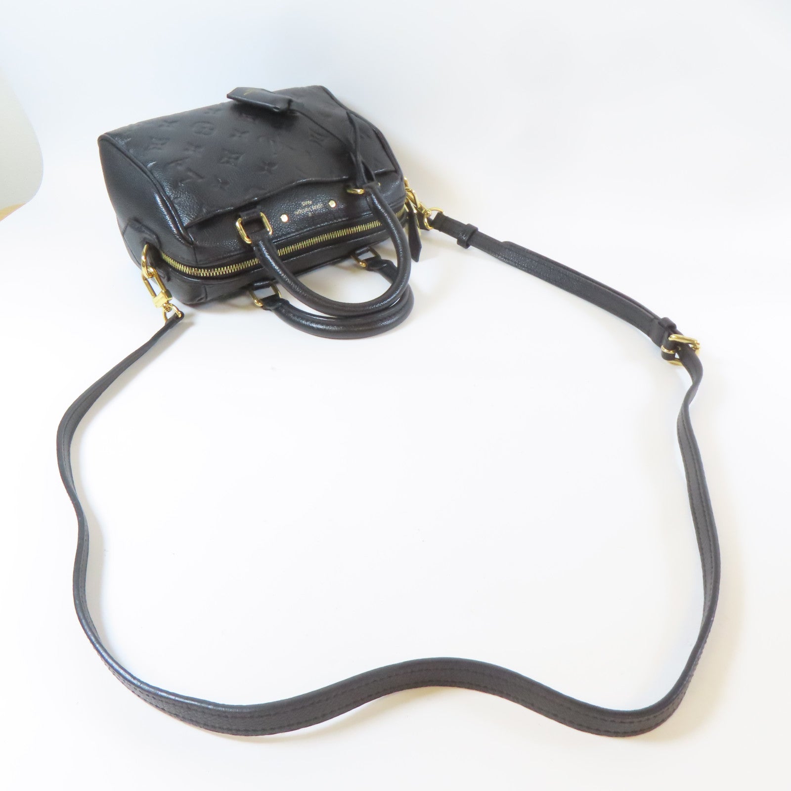 LOUIS VUITTON Monogram Empreinte Speedy Bandouliere 20金扣手挽肩背兩用袋黑色
