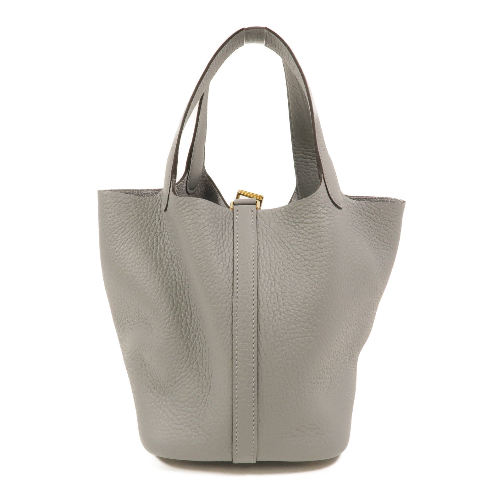 HERMES Clemence皮革Picotin PM手挽袋Gris Pantin