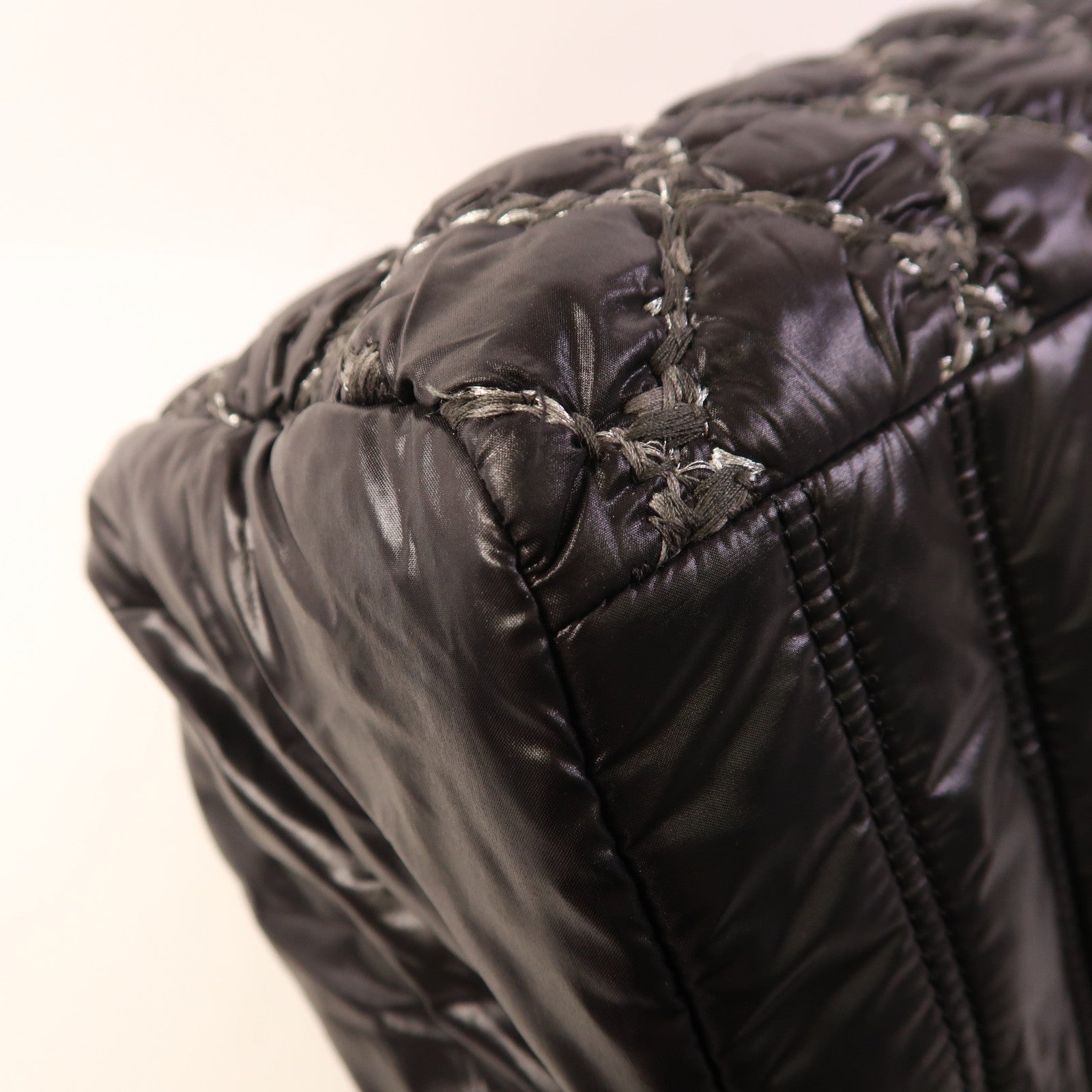 CHANEL 尼龍Chain Shoulder銀扣鏈帶肩背袋