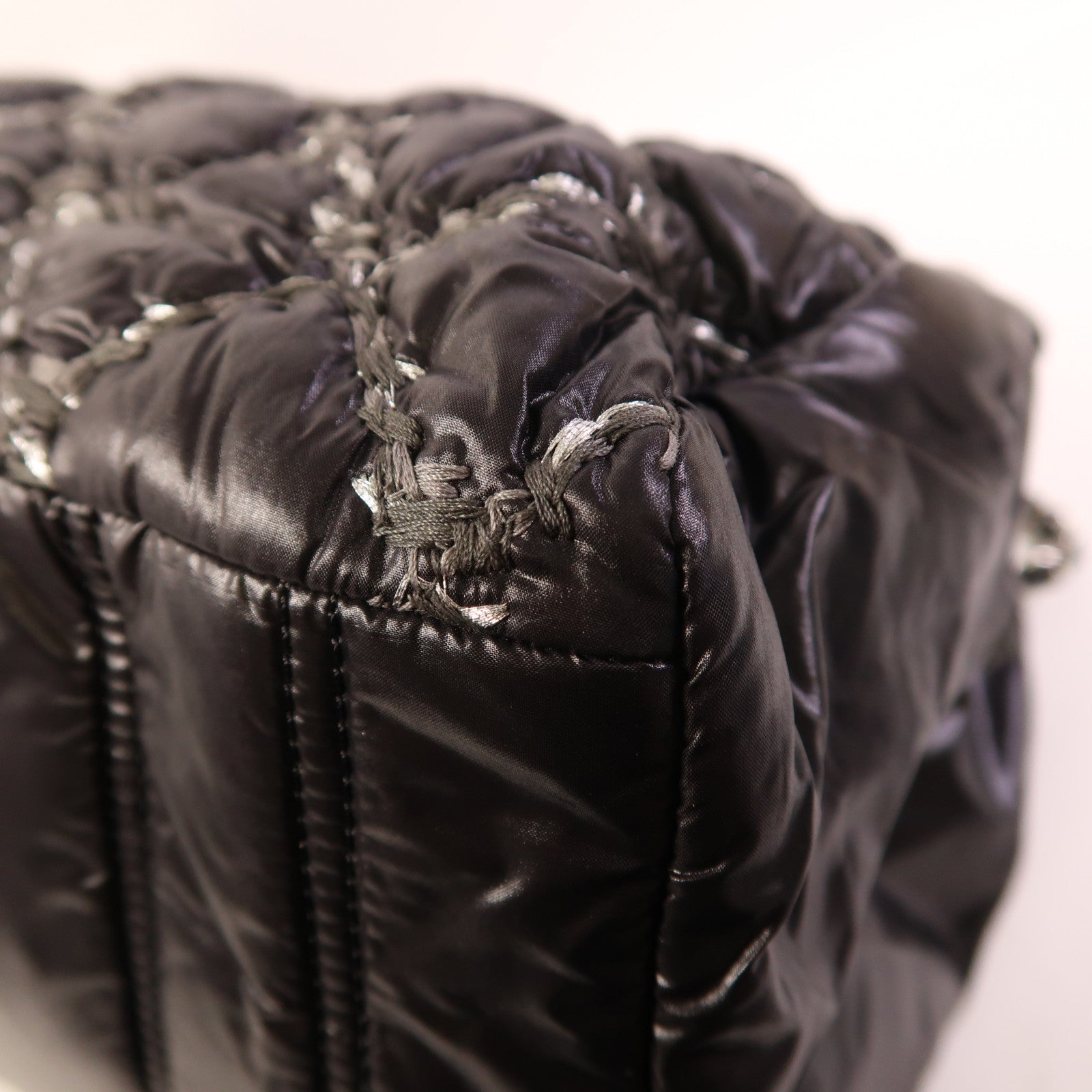 CHANEL 尼龍Chain Shoulder銀扣鏈帶肩背袋